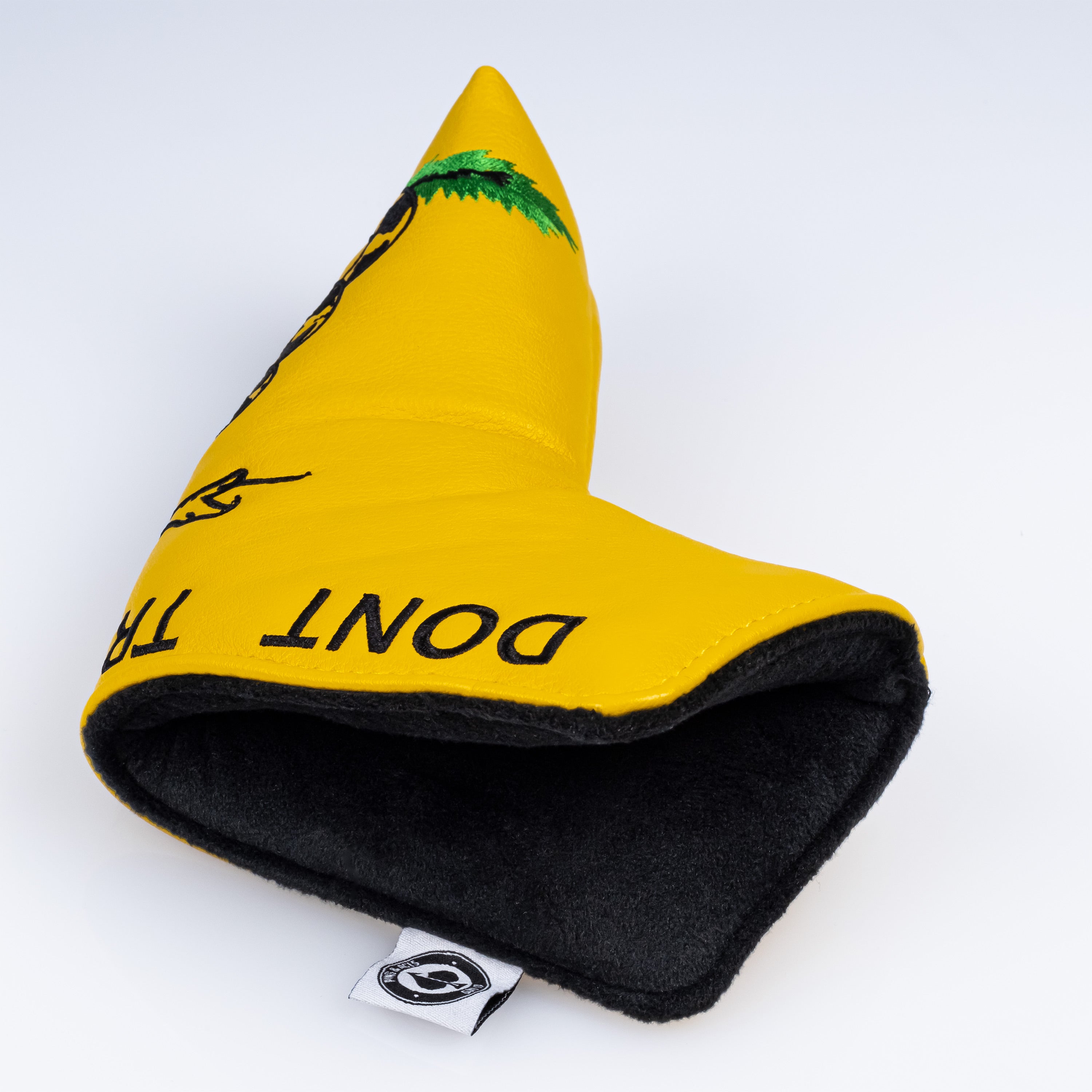 Bold yellow blade putter cover featuring the "Don't Tread on Me" design, perfect for golfers wanting to stand out.