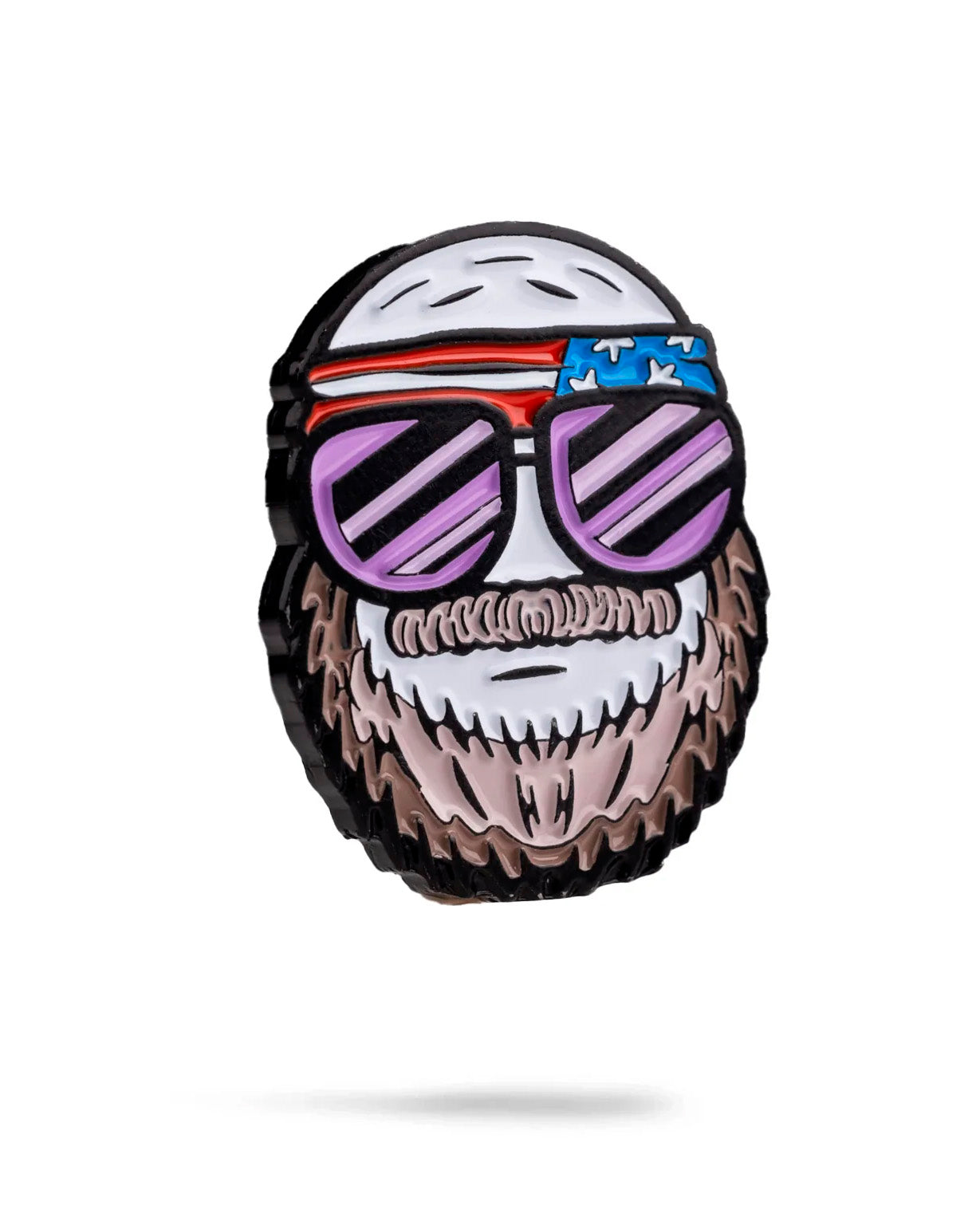 Bold Gus the Degenerate ball marker featuring a bearded character with sunglasses and a patriotic headband.