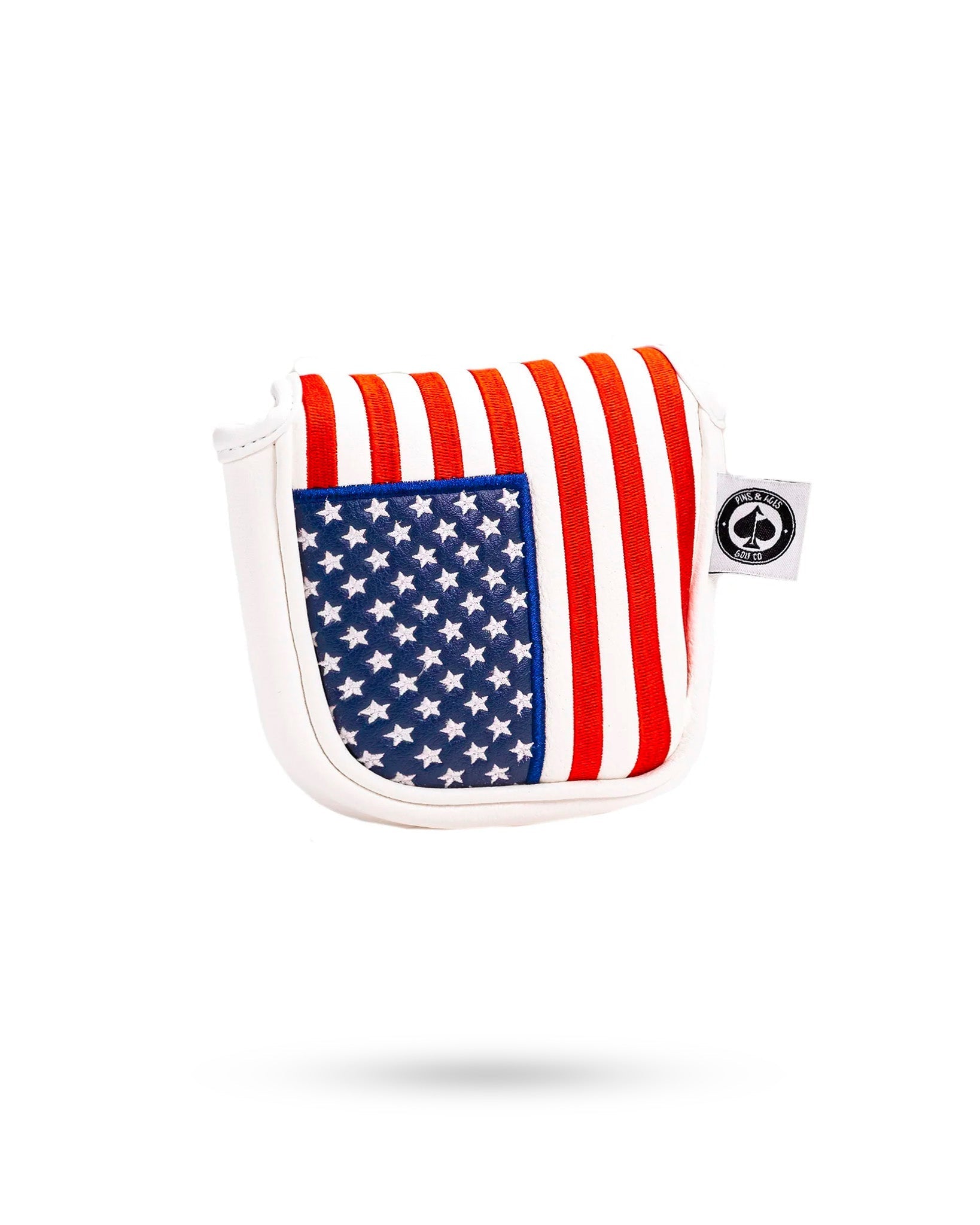 USA Tribute mallet putter cover featuring a bold American flag design with red and white stripes and blue star accents.