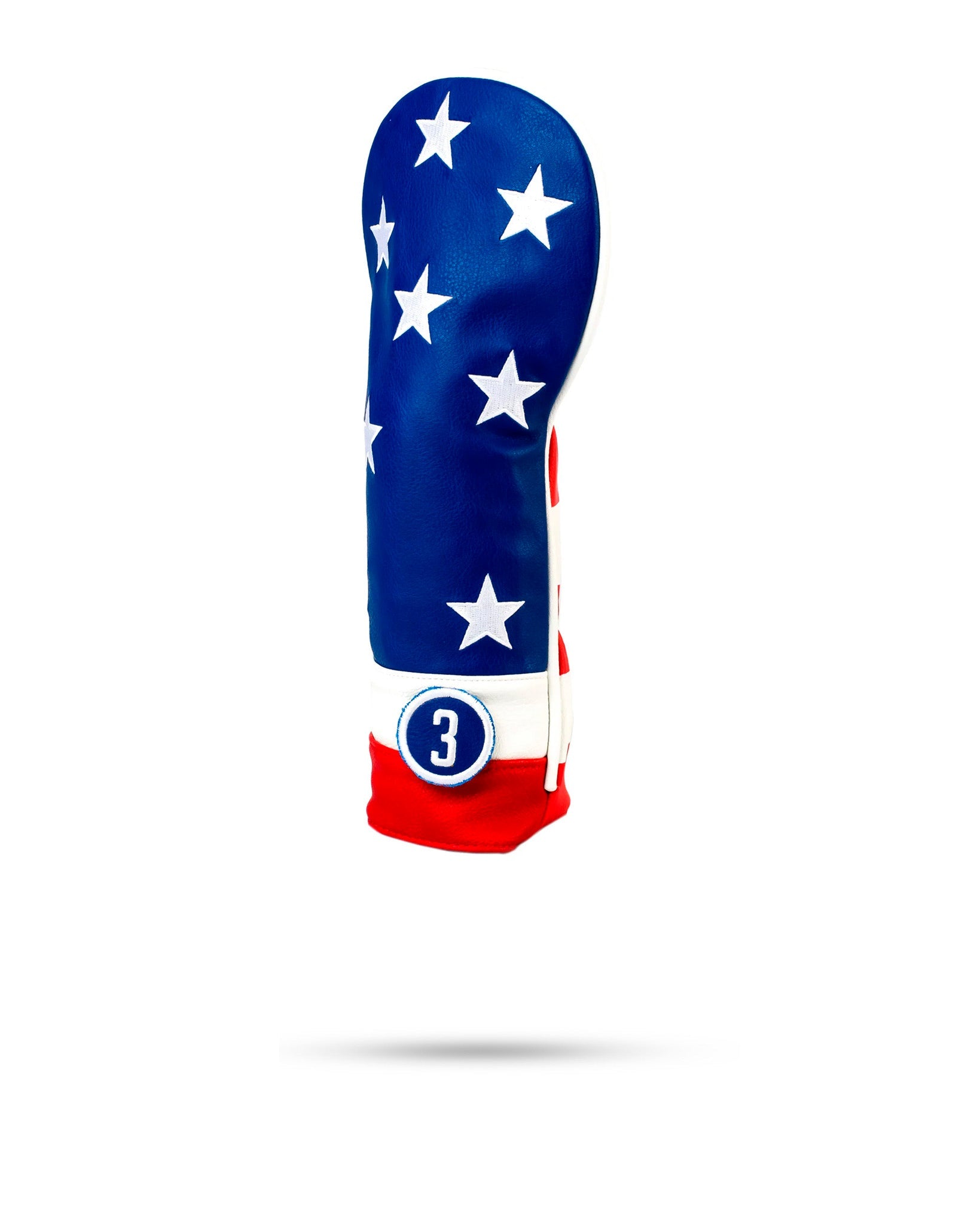 USA Tribute Fairway Cover featuring a patriotic design with red, white, and blue colors, showcasing stars and stripes. Ideal for golfers who want to display their national pride on the course.