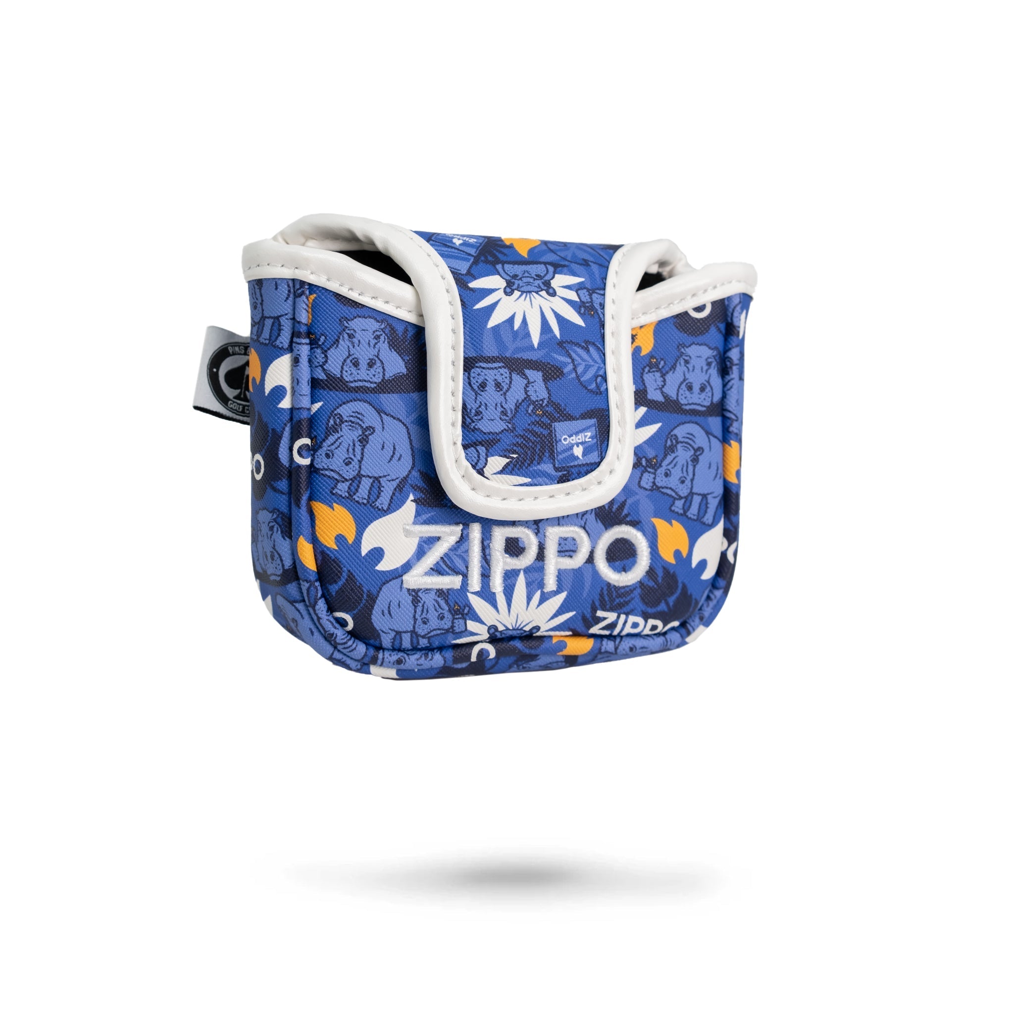 Bold Zippo mallet putter cover featuring a vibrant blue design with playful graphics, perfect for stylish golfers.