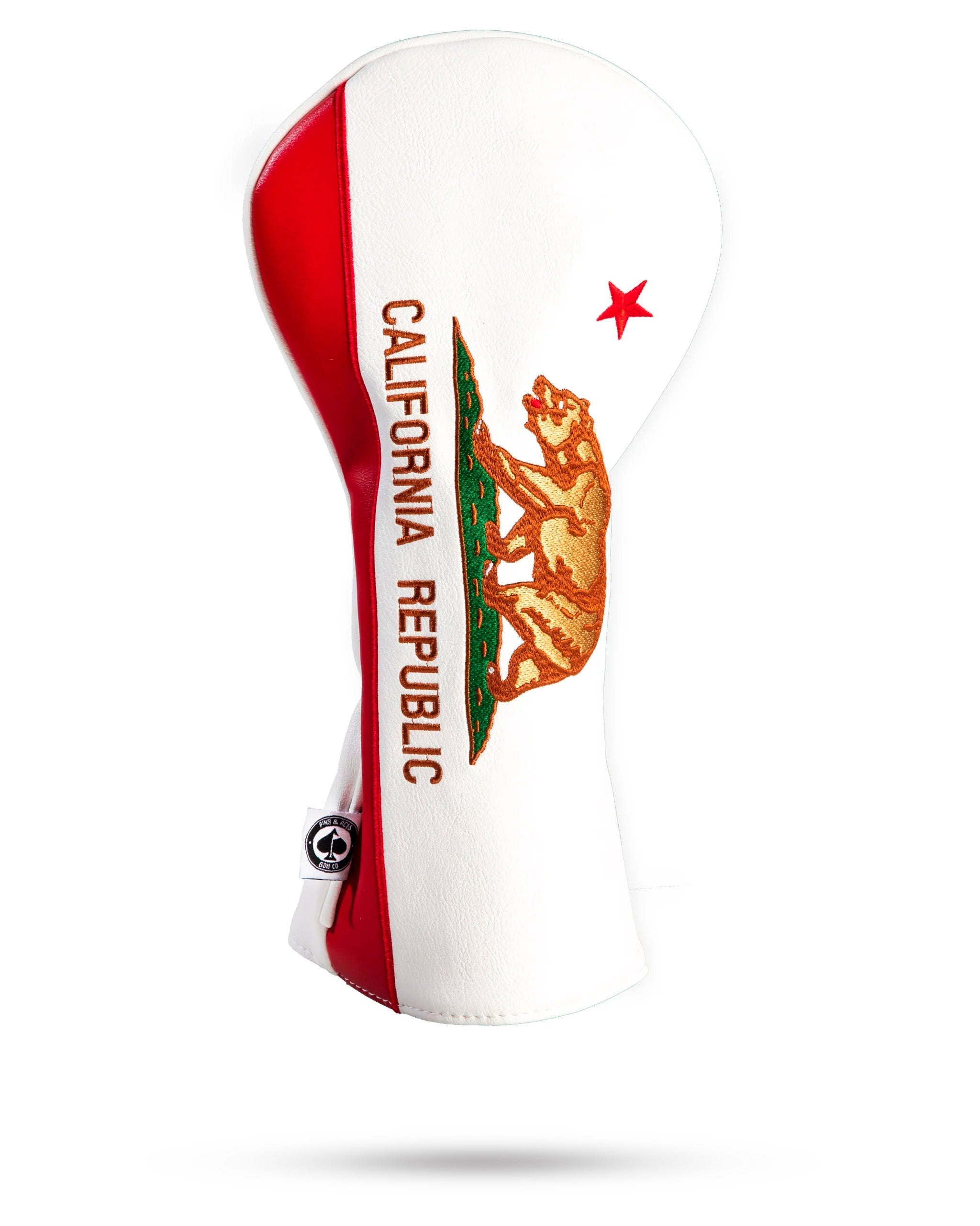 California State Flag driver cover featuring a bear and star design, perfect for golfers wanting a bold, unique accessory.