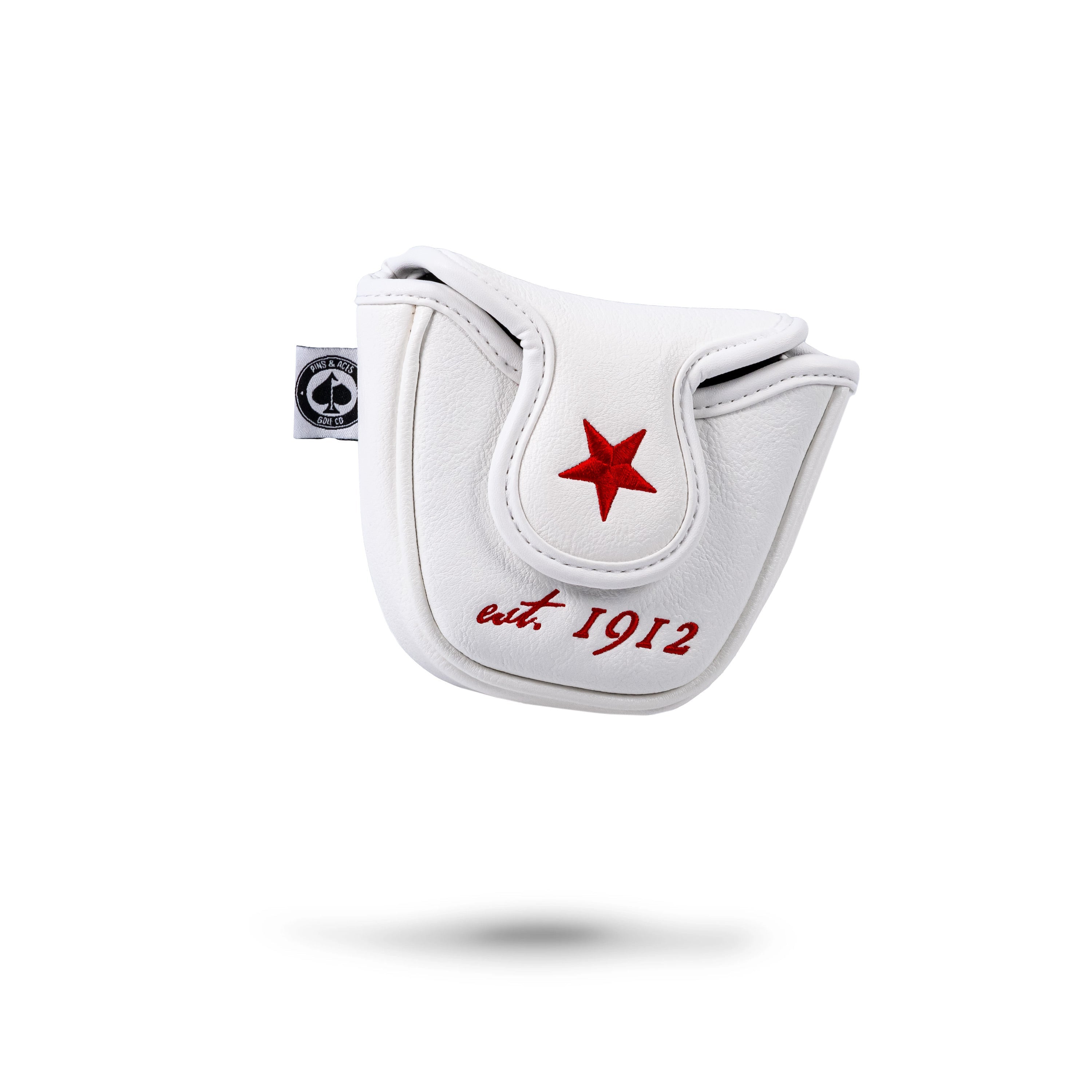 California State Flag mallet putter cover featuring a white leather design with a red star and "est. 1912" embroidery.