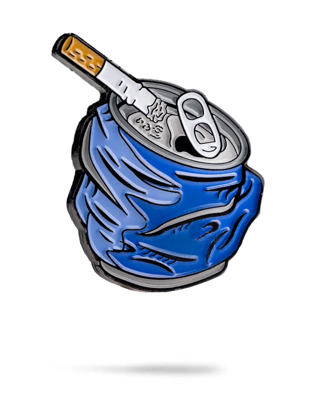 Bold crushed can ball marker featuring a blue can design with a cigarette, perfect for golfers who want to stand out.