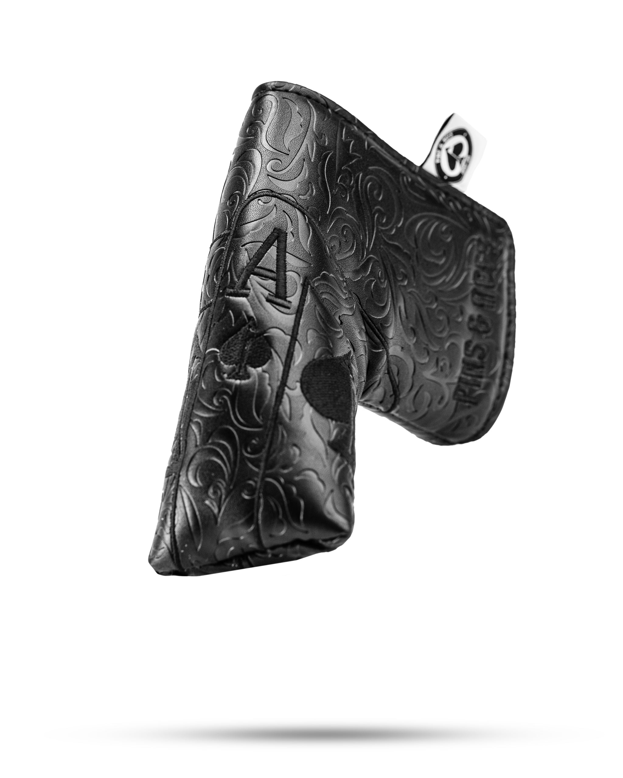 Blackout Ace of Spades Blade Putter Cover in sleek black design with spade logo for golf enthusiasts.