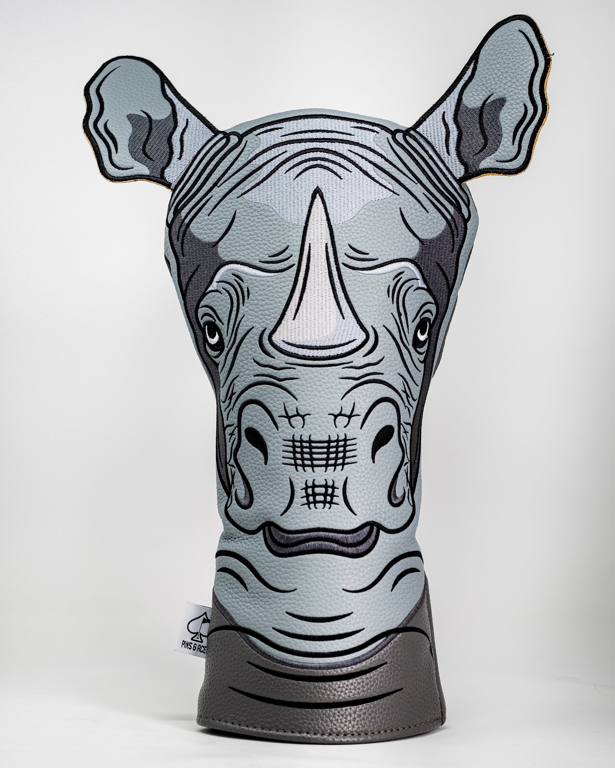 Rhino driver cover with detailed animal design, featuring a realistic rhino head in gray and black colors.