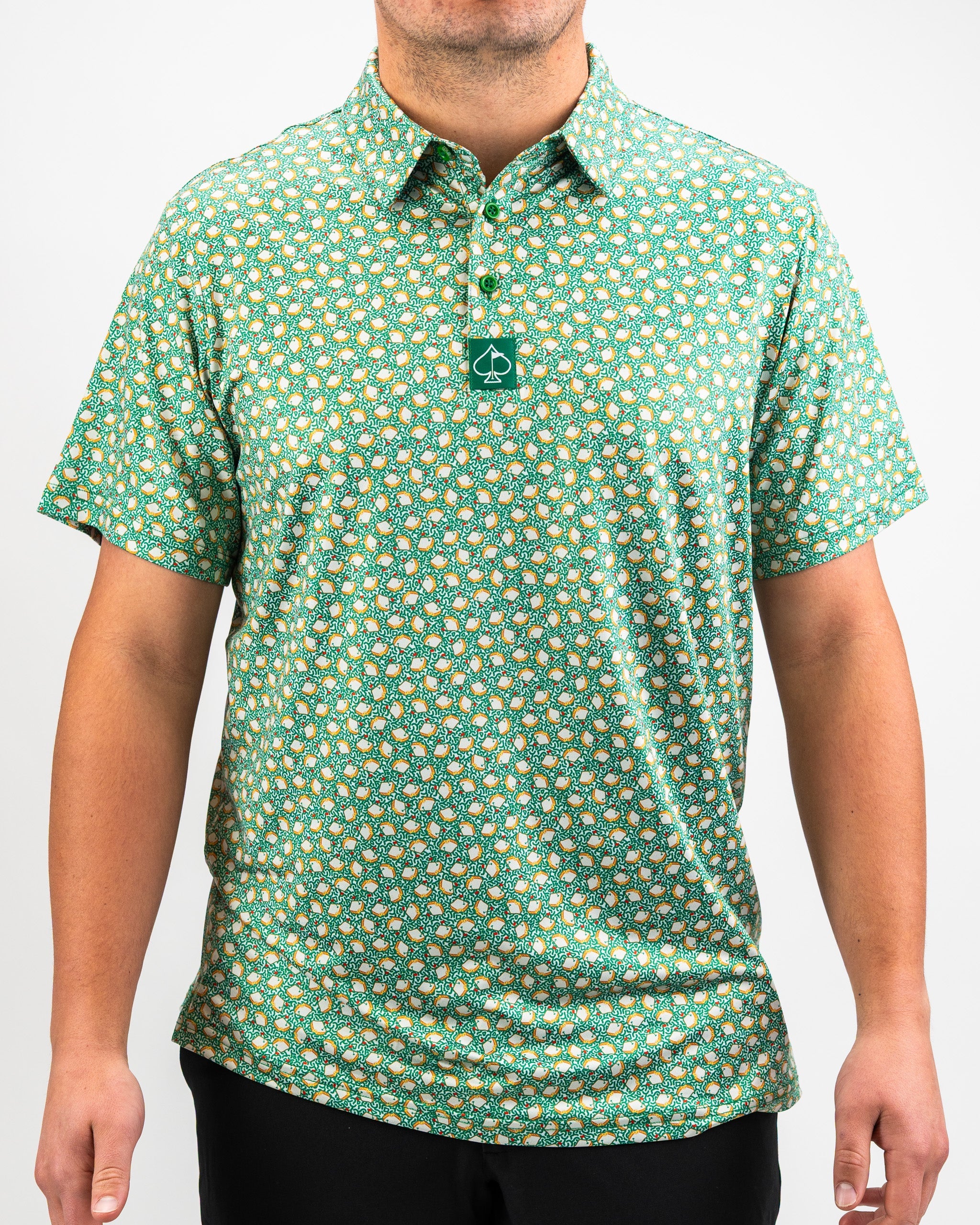 Dancing Pimento 4.0 model showcasing a vibrant red and green design on a casual shirt, displayed against a neutral background.