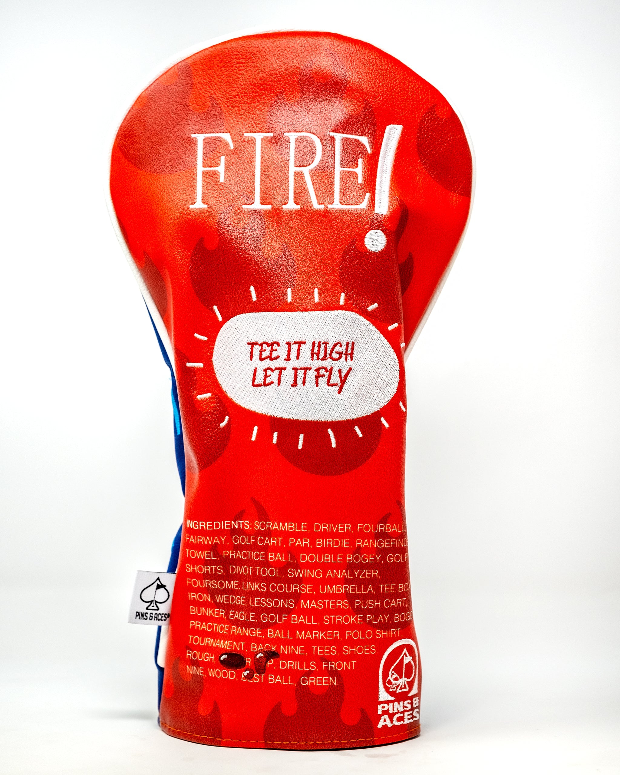 Fire Sauce Driver Cover featuring Taco Bell branding, colorful design, and a distinctive hot sauce theme.