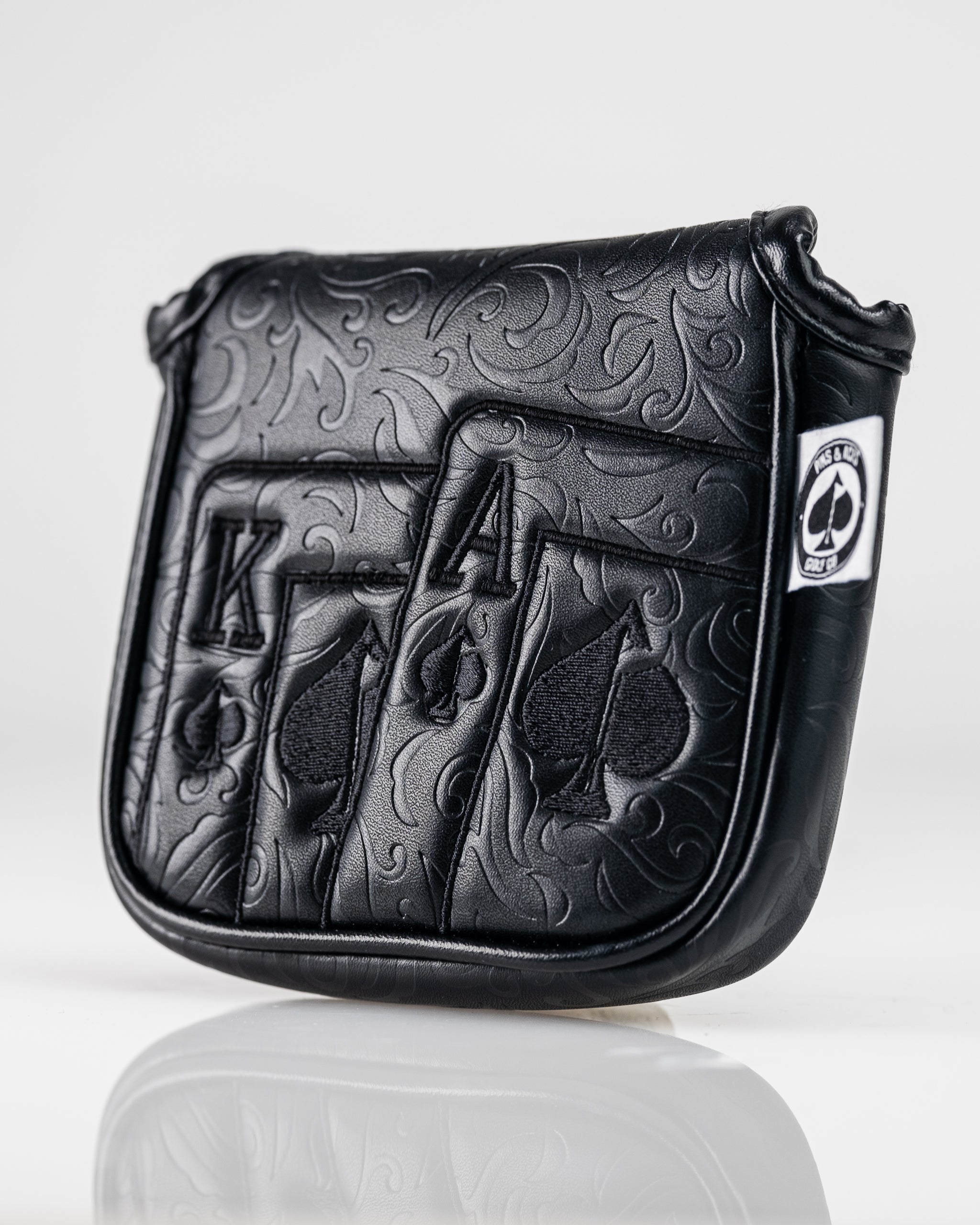 Blackout Ace of Spades mallet putter cover featuring a sleek black design with a spade emblem, designed for optimal protection and style on the golf course.