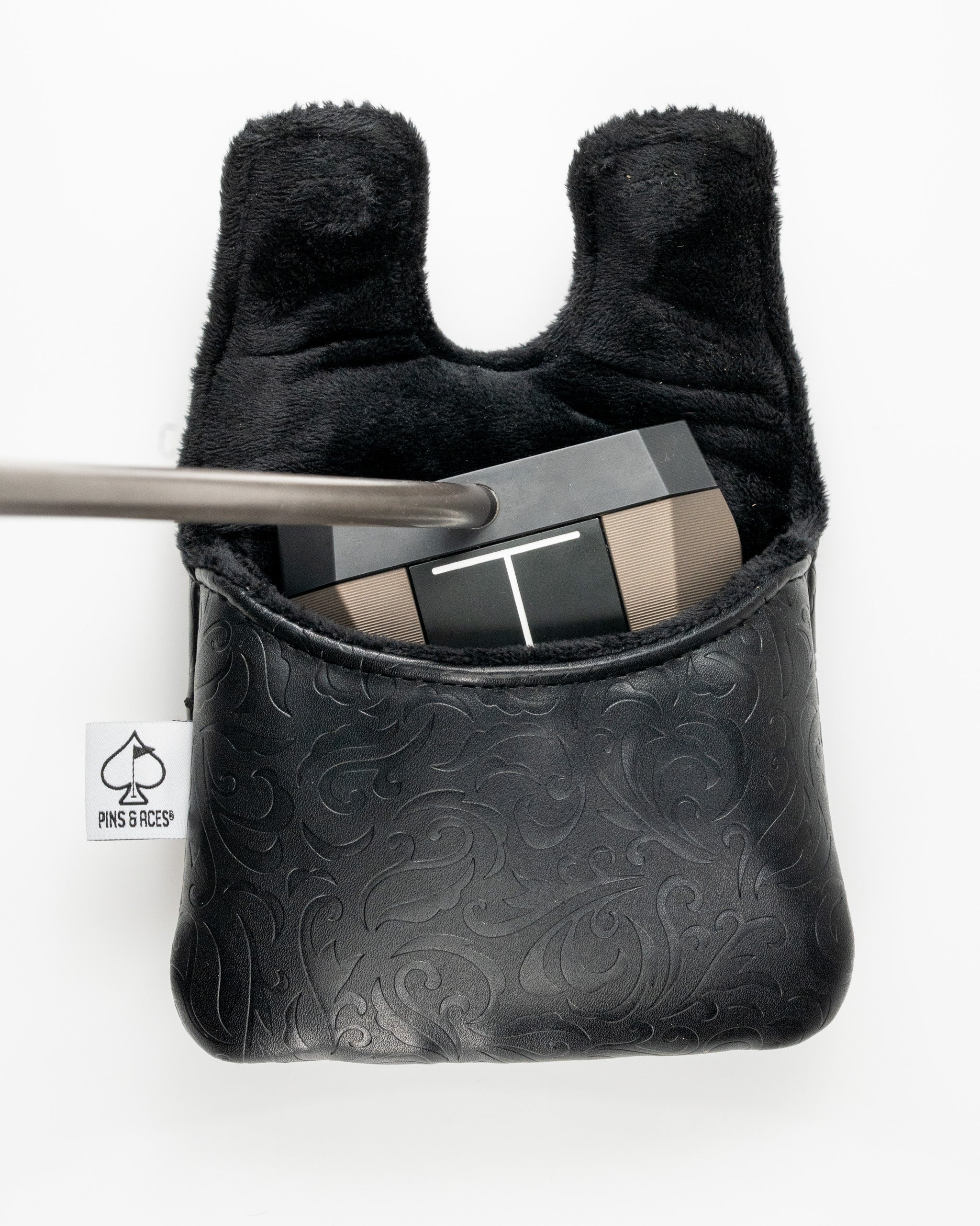 Blackout Ace of Spades center shaft mallet putter cover in black with a textured design and soft interior for protection.
