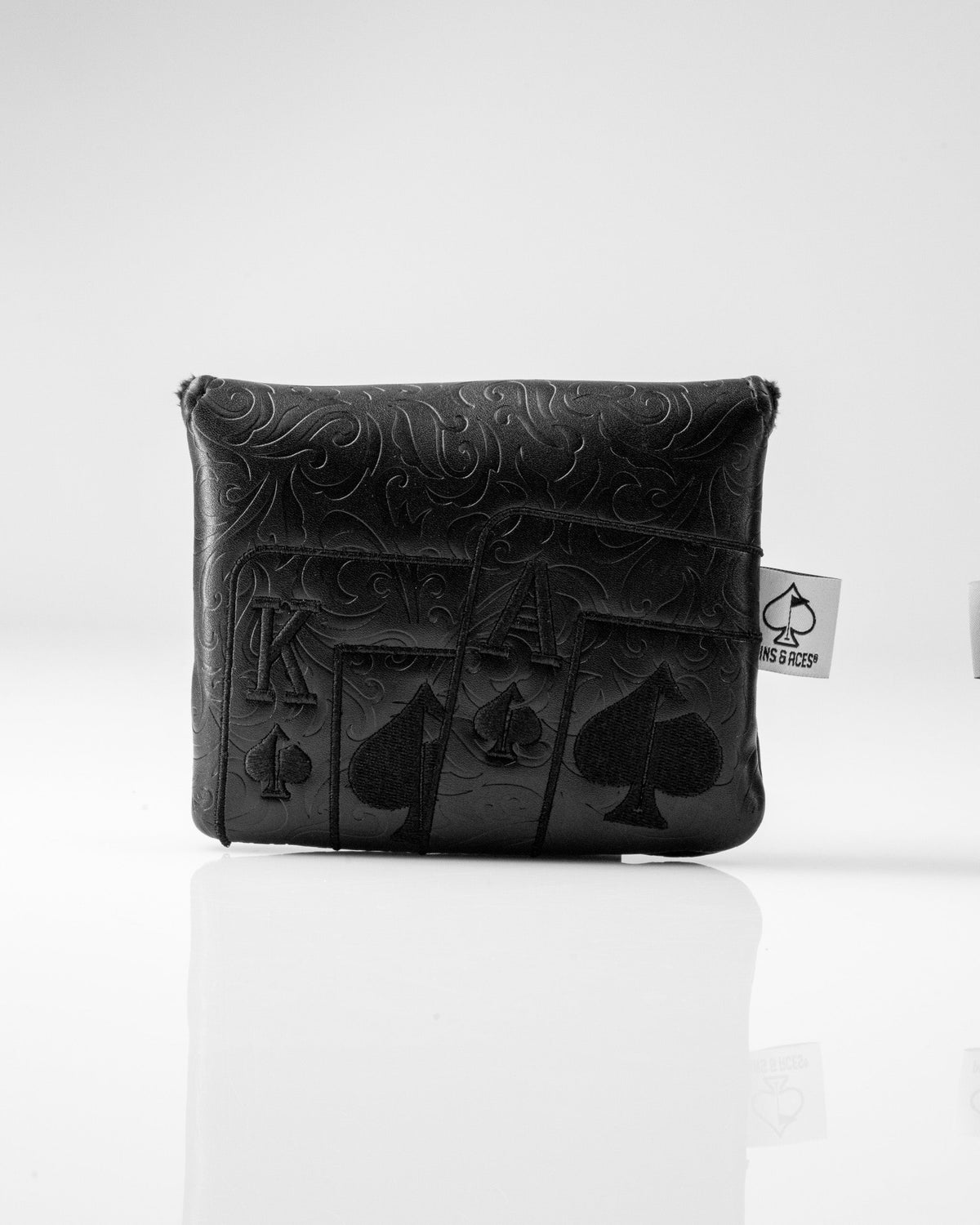 Blackout Ace of Spades center shaft mallet putter cover with embossed spade design, perfect for stylish golfers.