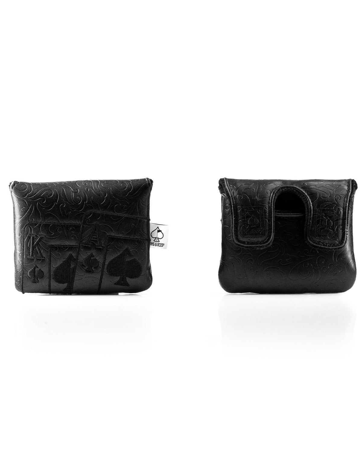 Blackout Ace of Spades center shaft mallet putter cover featuring an embossed design and card motifs for stylish golf protection.