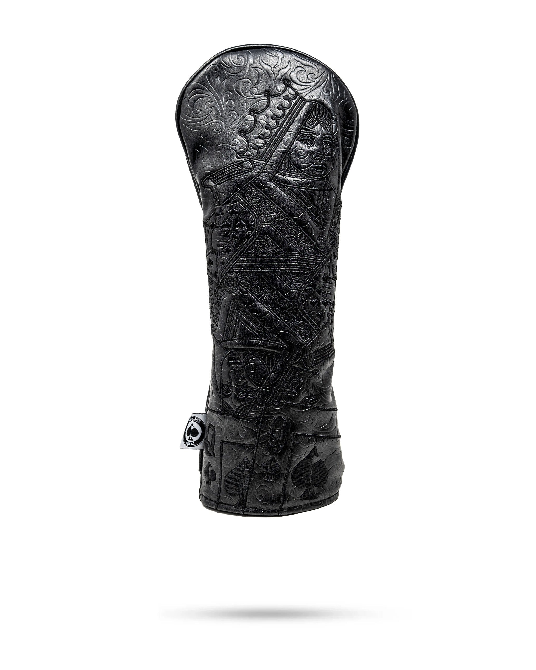Blackout Queen of Spades fairway cover for golf clubs, featuring a sleek black design with a decorative queen of spades emblem.