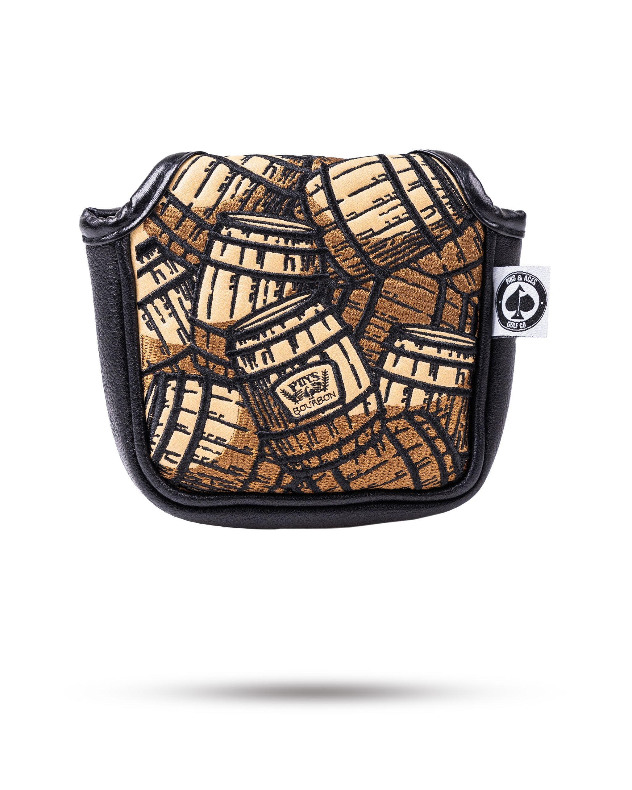 Bourbon Barrel Mallet Cover featuring rustic wood design and leather accents.