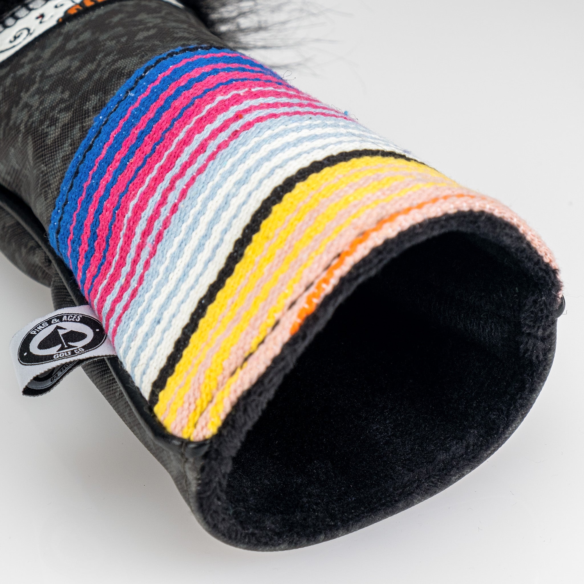 Mustache sugar skull fairway cover in gray camo pattern.