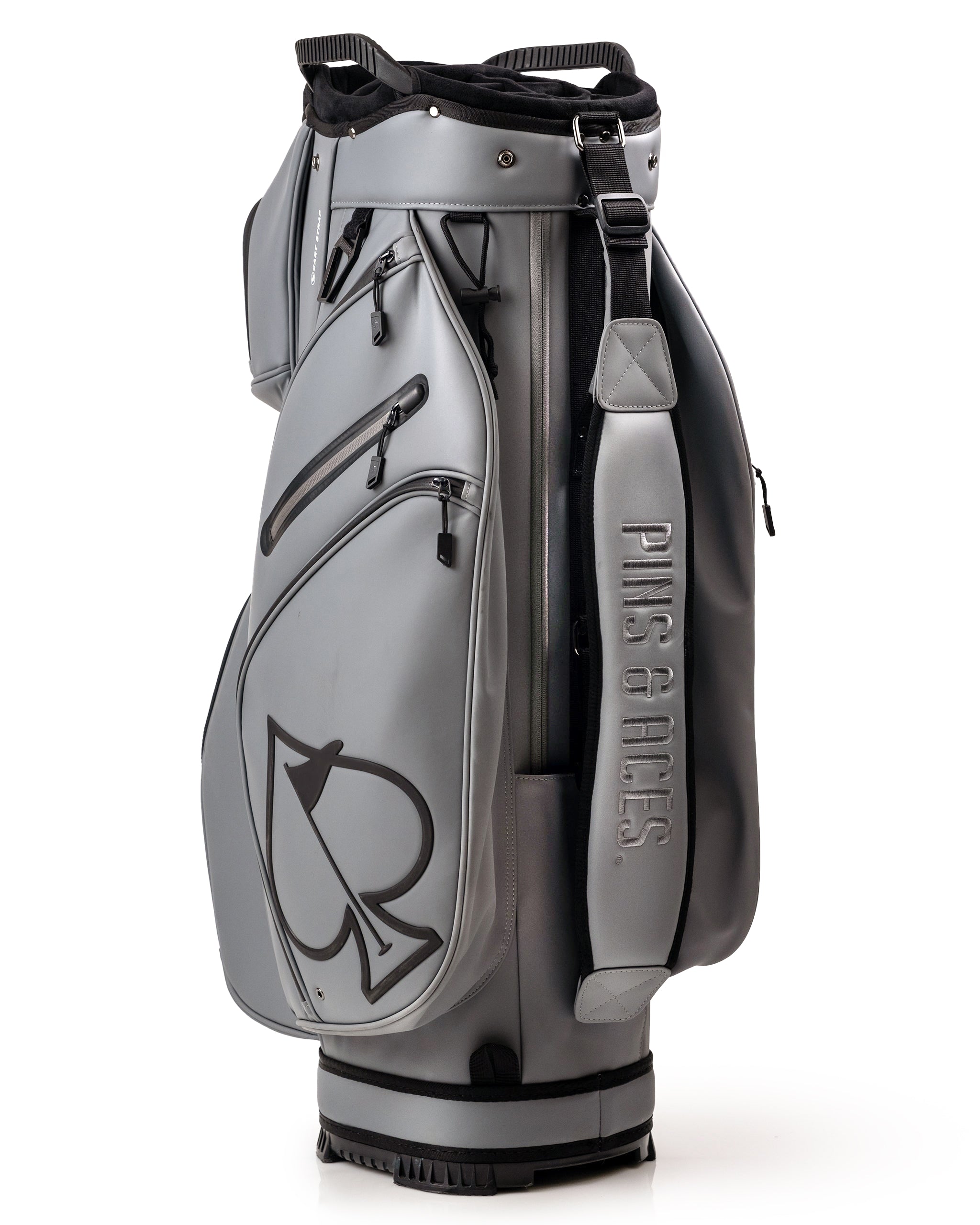 Player Preferred™ Cart Bag in Flat Ash color, showcasing a sleek design with multiple pockets and a comfortable strap.
