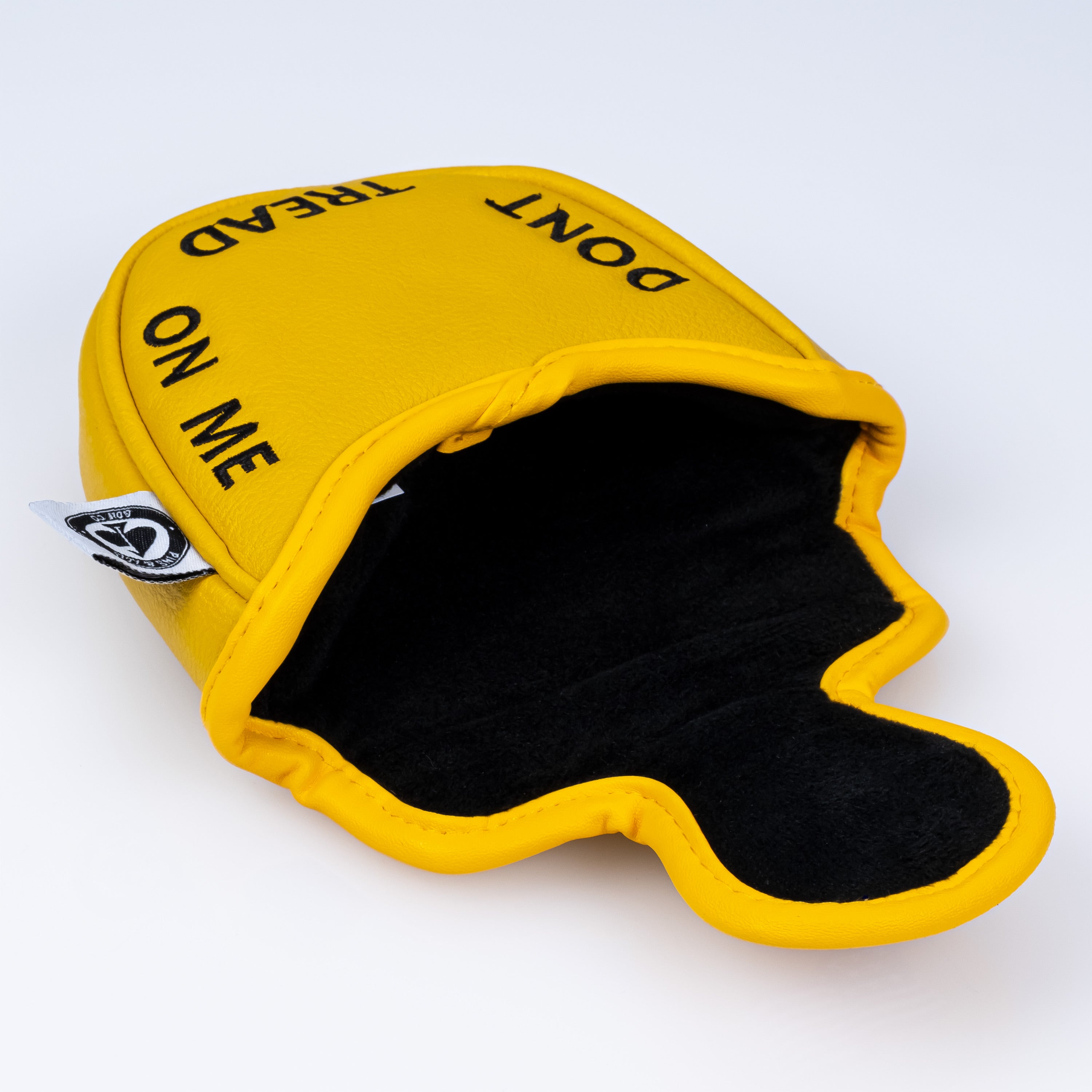 Alt text: Don't Tread on Me mallet putter cover featuring a reflective interior detail and a sturdy design, ideal for golf enthusiasts.