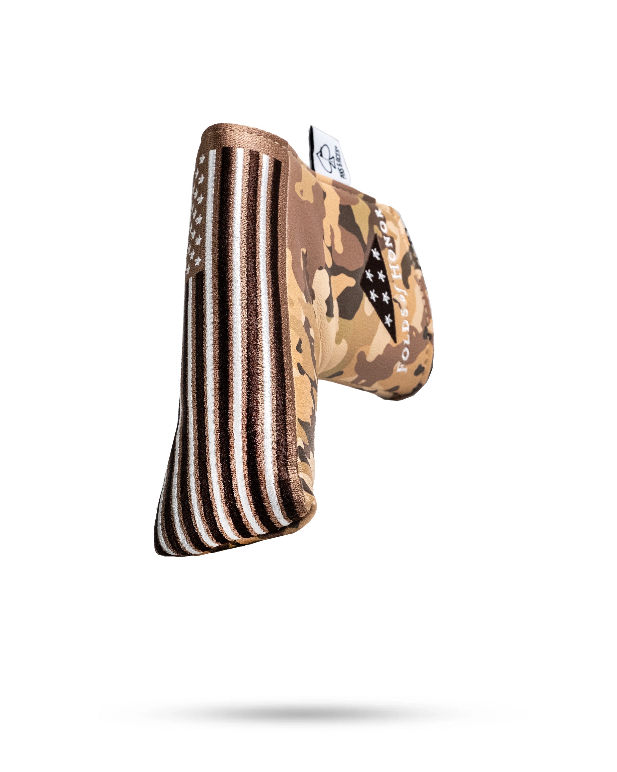 Folds of Honor 2.0 Blade Putter Cover in black with patriotic design and embossed logo.