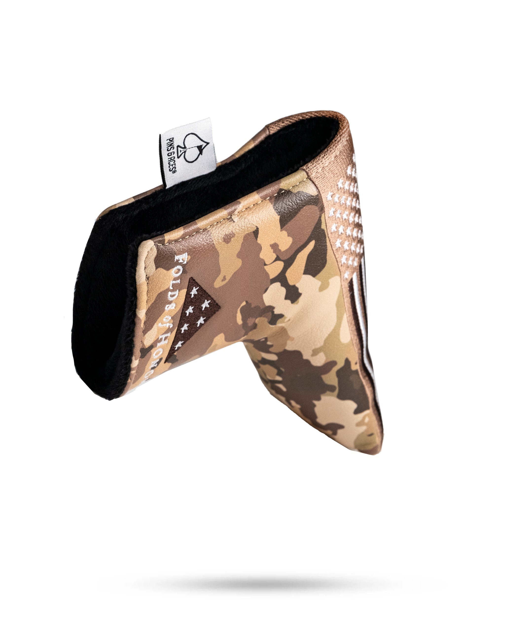 Folds of Honor 2.0 Blade Putter Cover in black with a patriotic design, featuring the Folds of Honor logo and a secure magnetic closure.