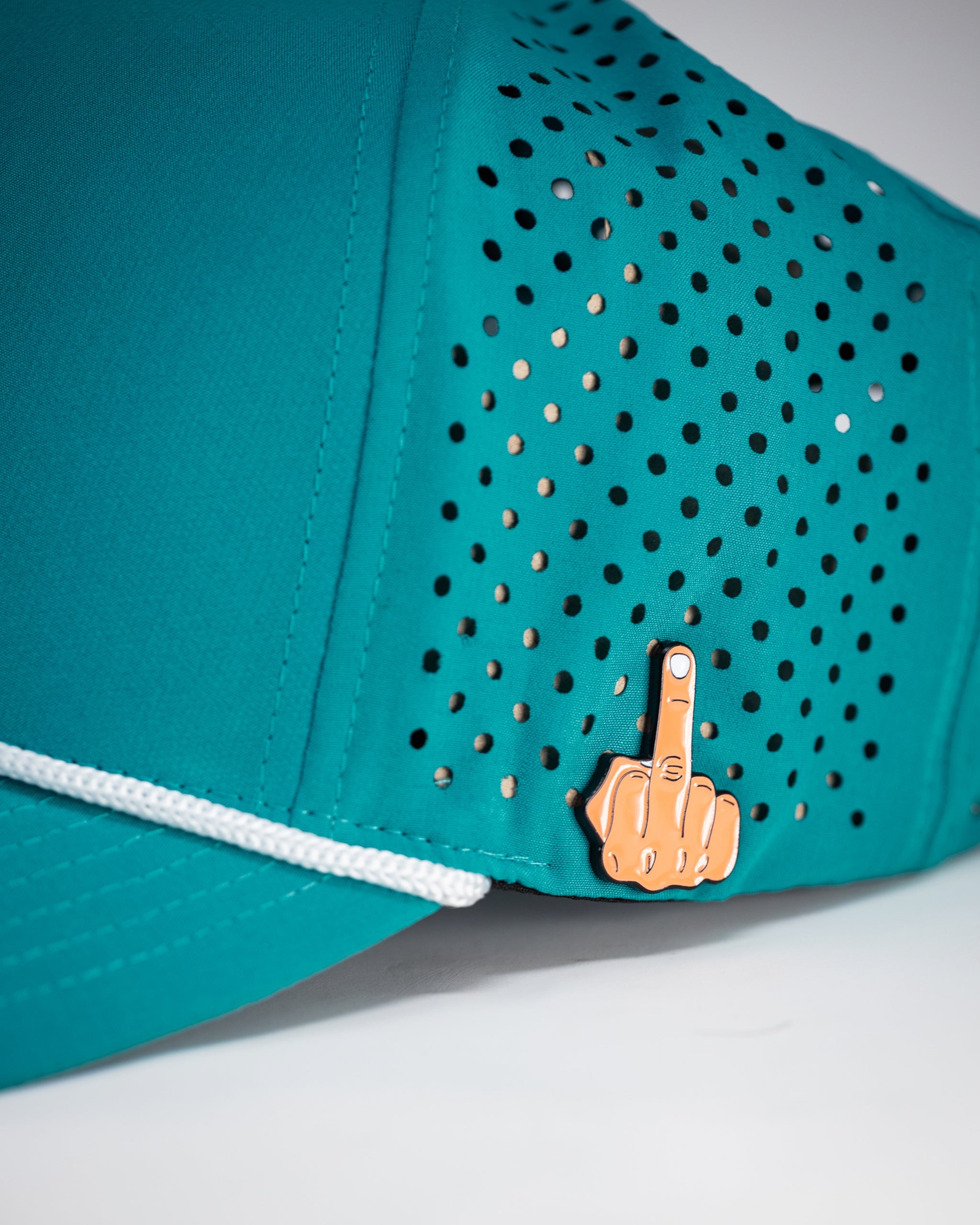 Light blue perforated rope hat with a stylish brim, featuring a textured design.