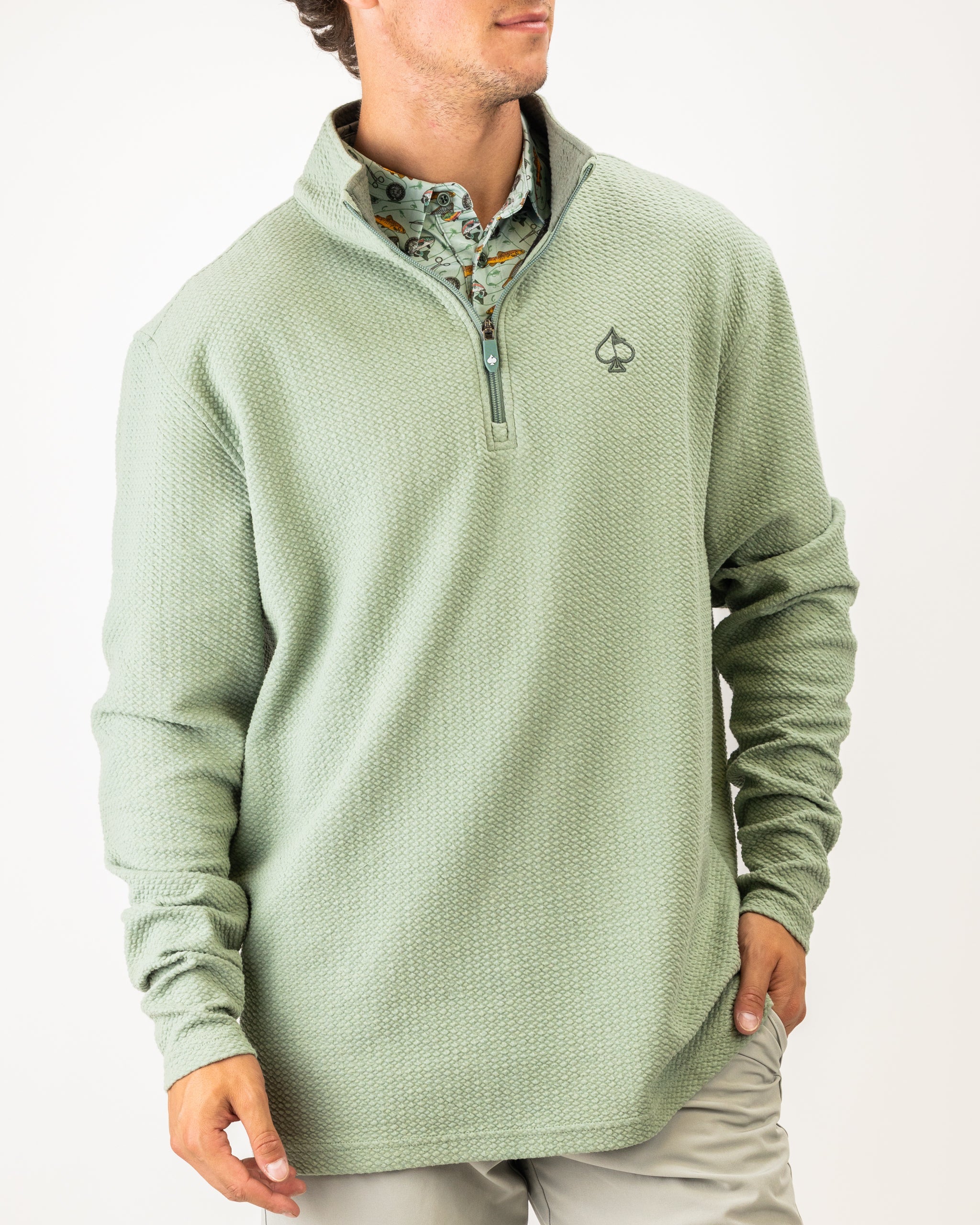 Player Preferred™ Waffle Knit Pullover in Olive, featuring a textured knit design and relaxed fit.