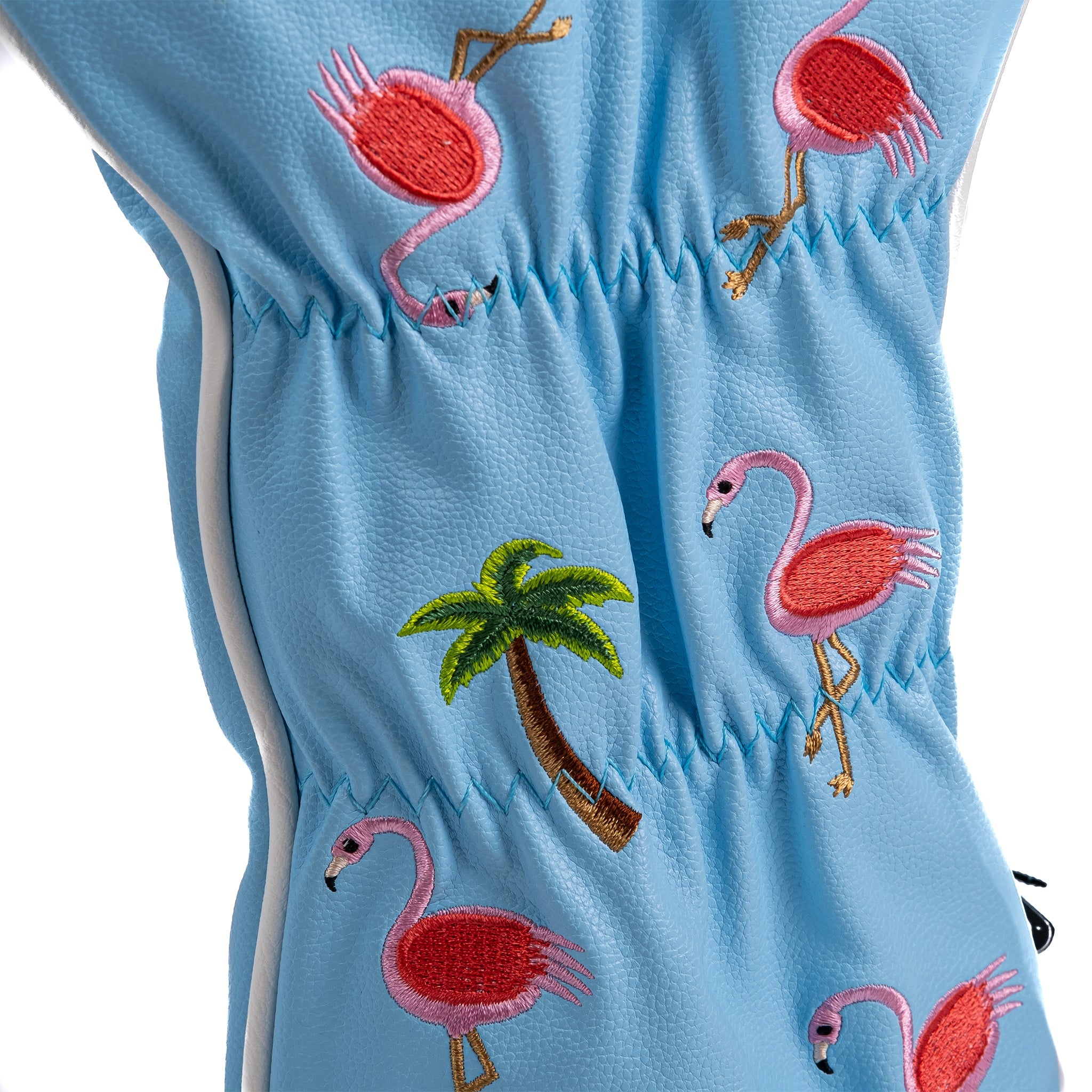 Colorful dancing flamingos fairway cover for golf clubs, featuring a playful design and soft fabric.