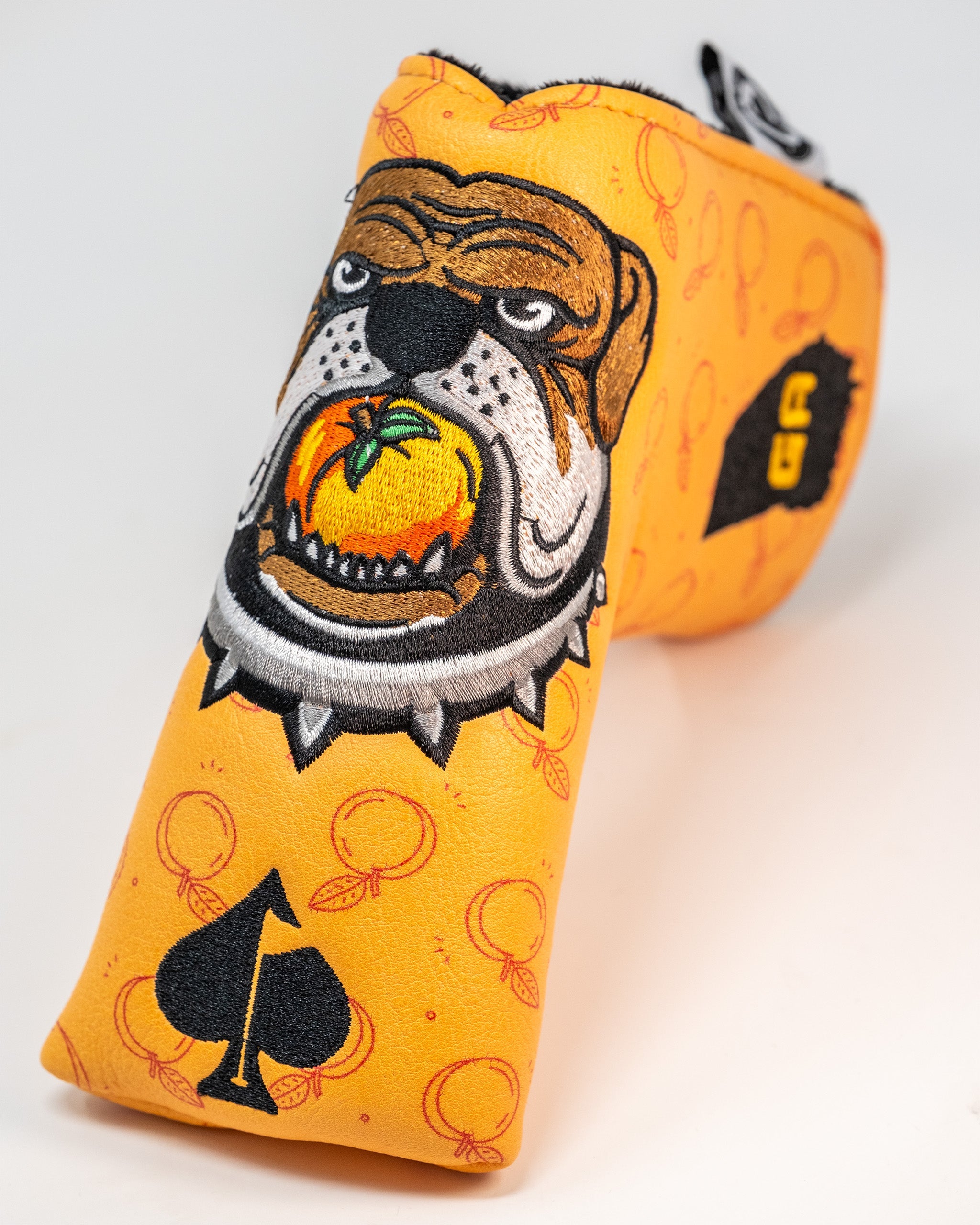 Dawg Country Blade Putter Cover featuring a bulldog design on a vibrant background.