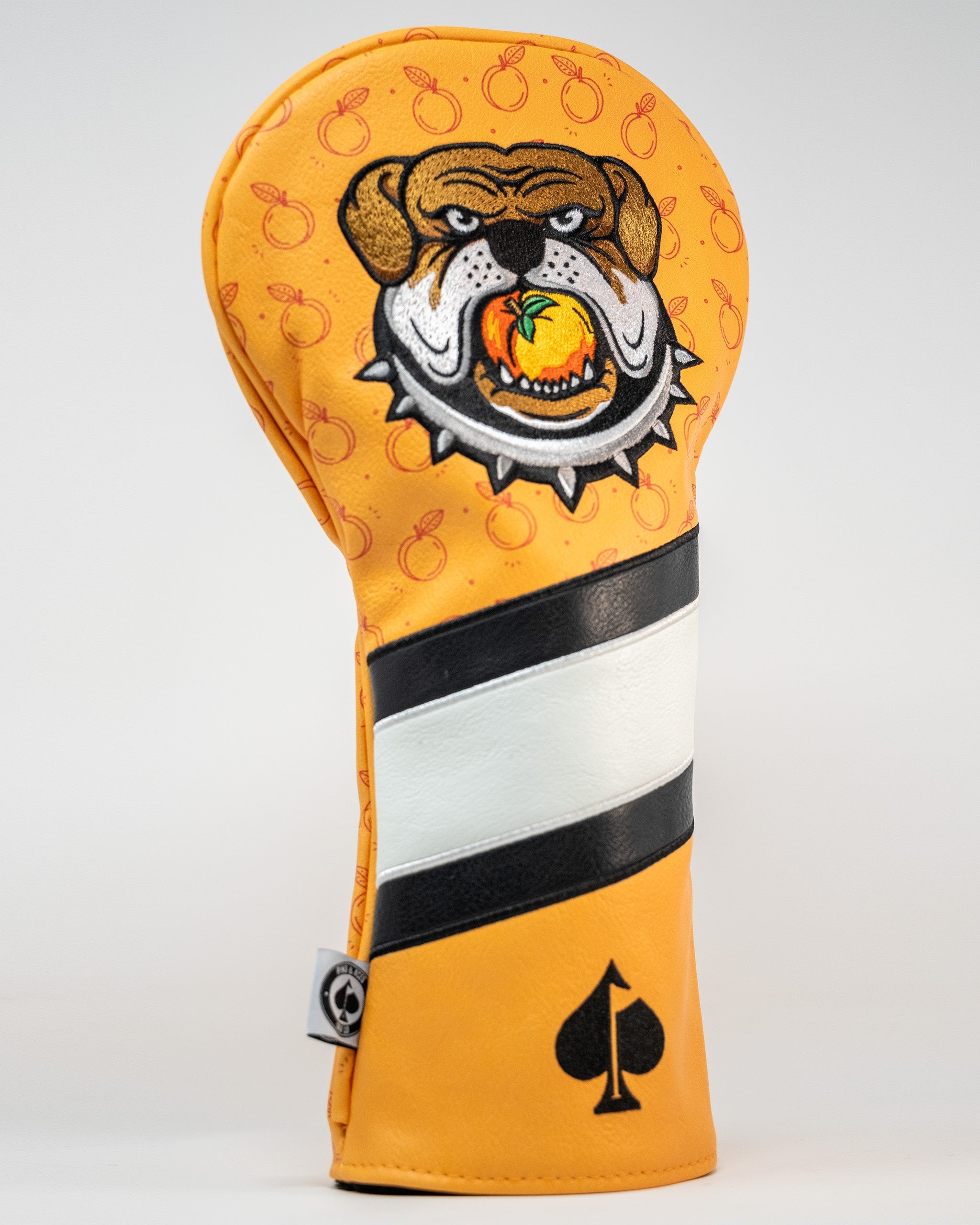 Dawg Country Driver Cover featuring a cartoon bulldog design on a black background.