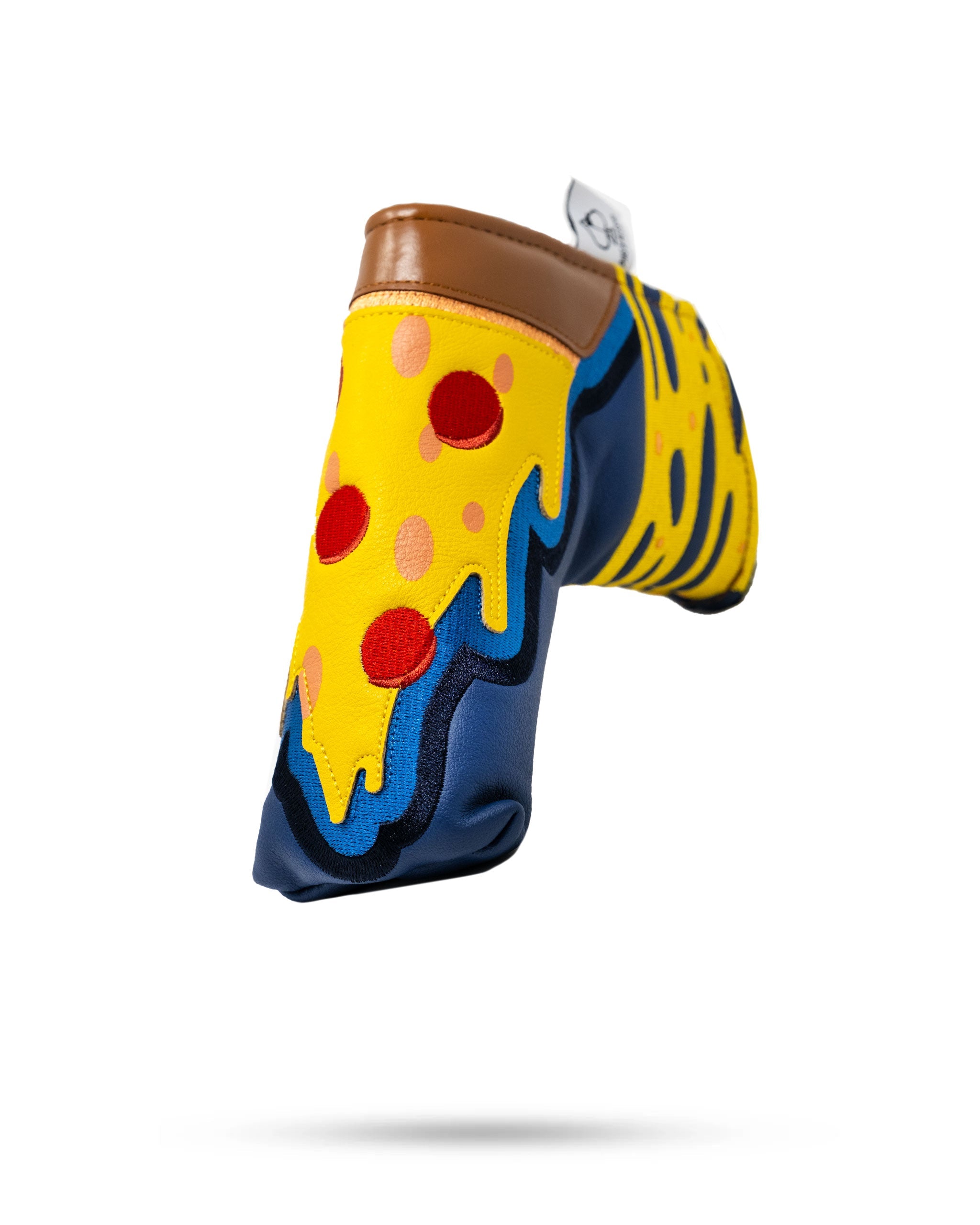 Pizza-themed blade putter cover featuring a colorful and fun design.