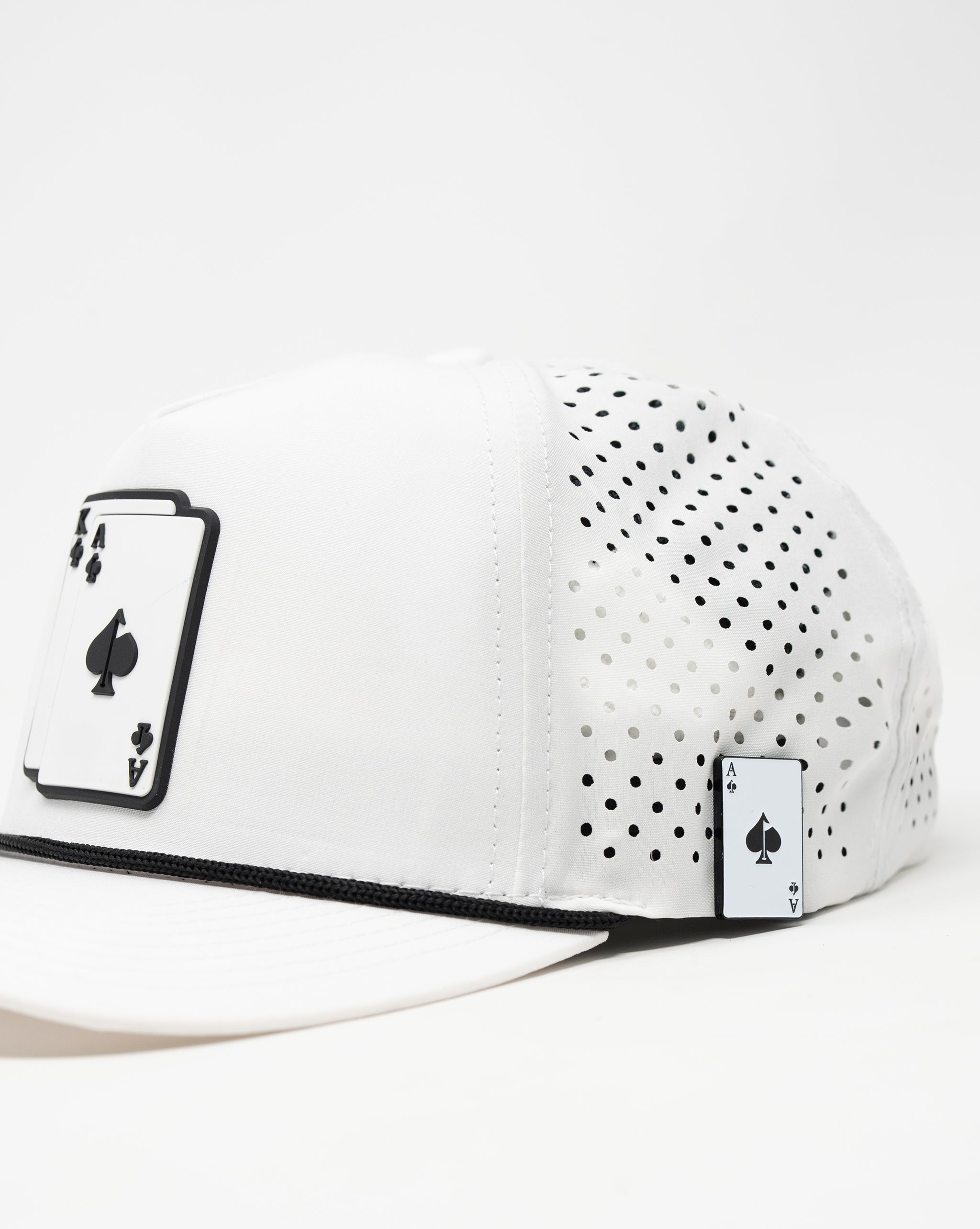 Perforated white rope hat with "AK" embroidery on the front.