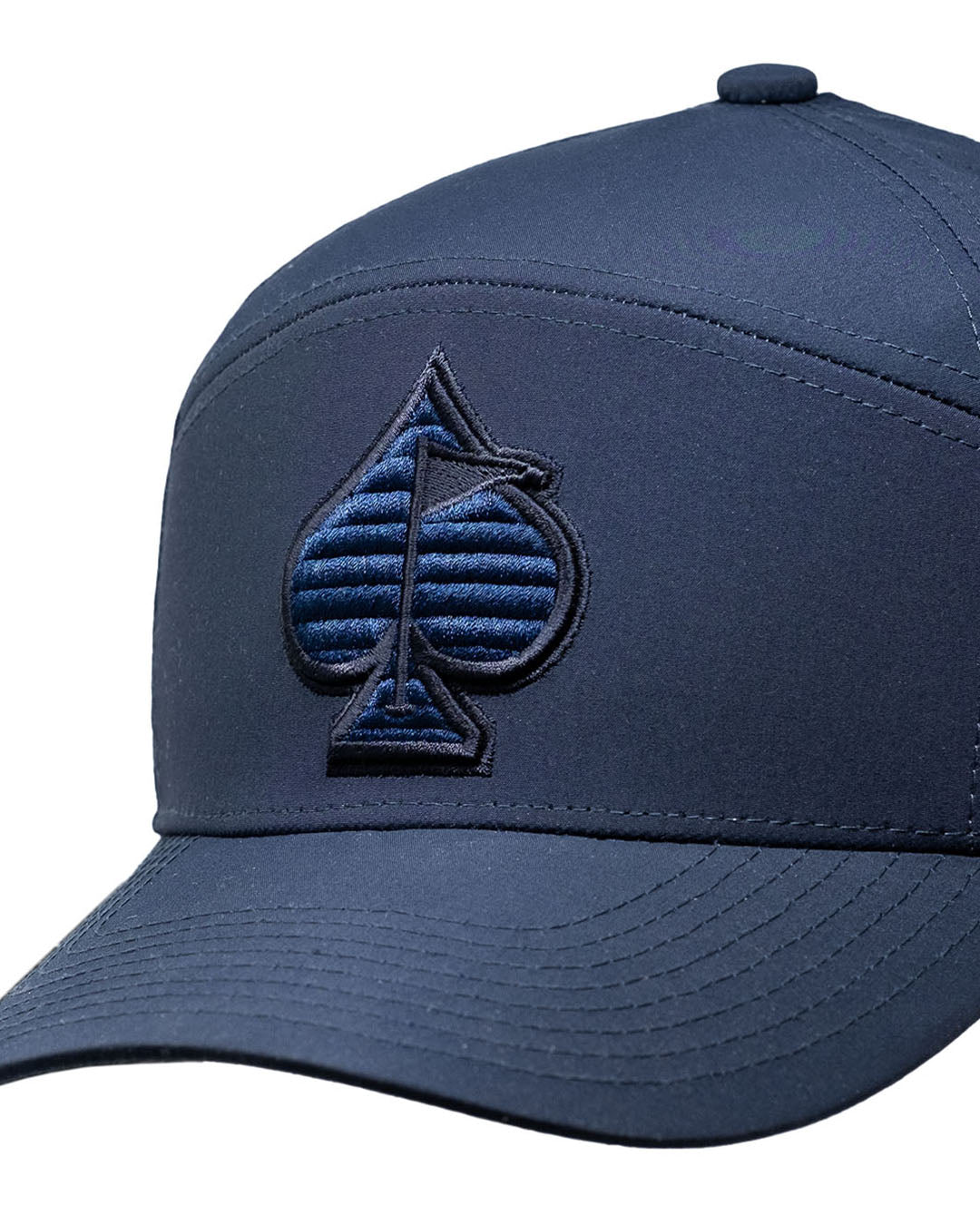 Navy Tradesman Hat featuring a classic trucker design with a spade logo detail on the front.