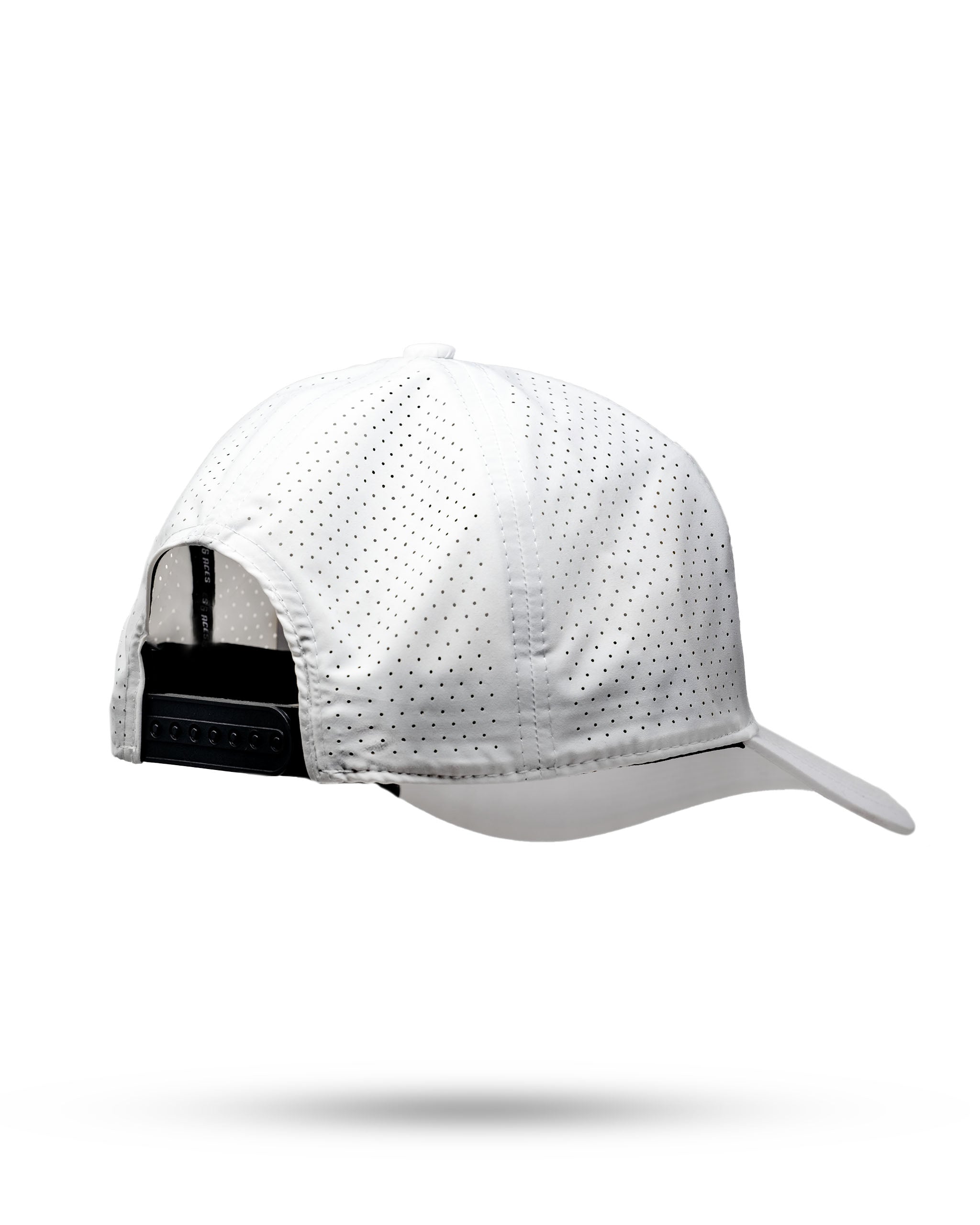 White Tradesman hat featuring a Space Golfer design, showcasing a unique graphic and adjustable snapback closure.