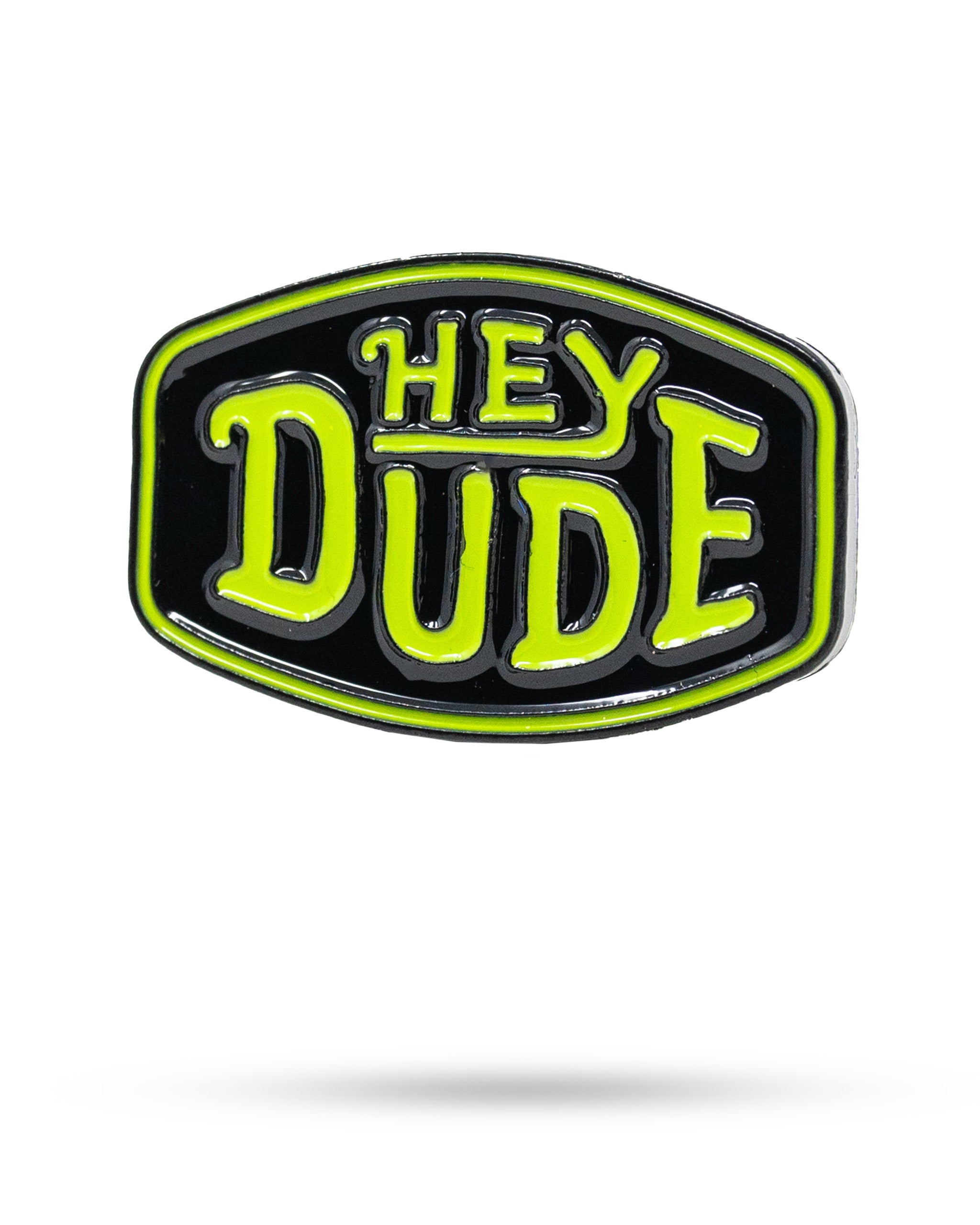 Hey Dude logo ball marker on a white background.