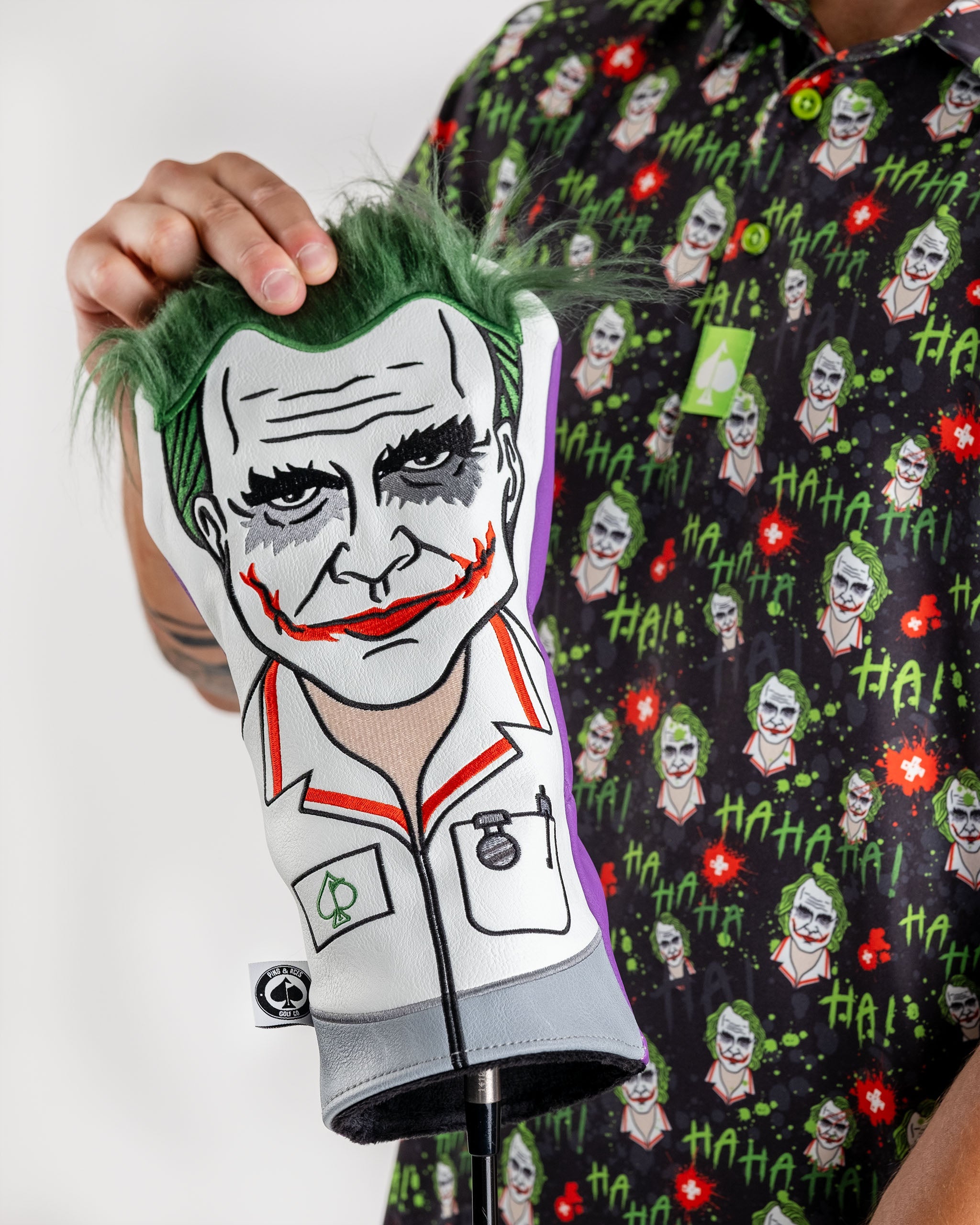 Alt text: Nurse Joker driver cover featuring a colorful, playful design with a joker motif and nursing symbols.