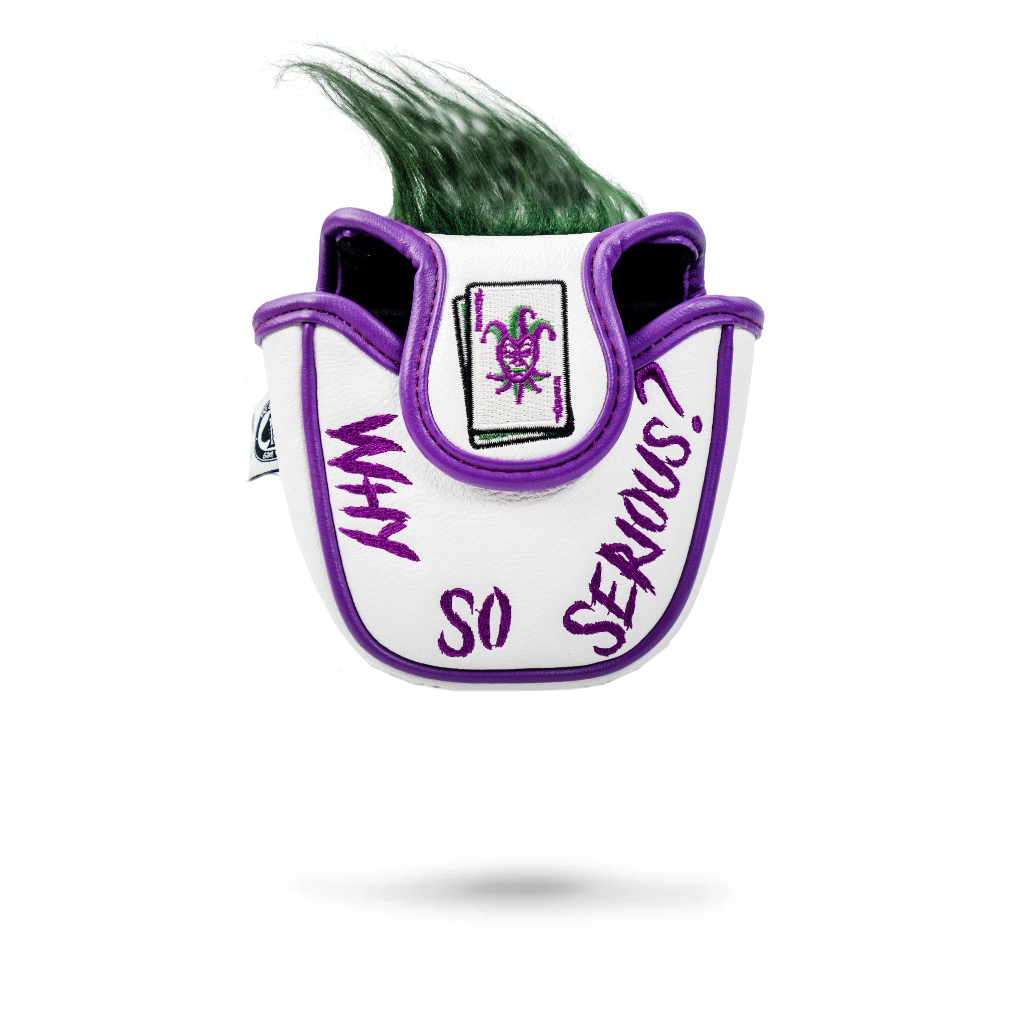Joker-themed mallet putter cover featuring a colorful design with a playful character illustration.