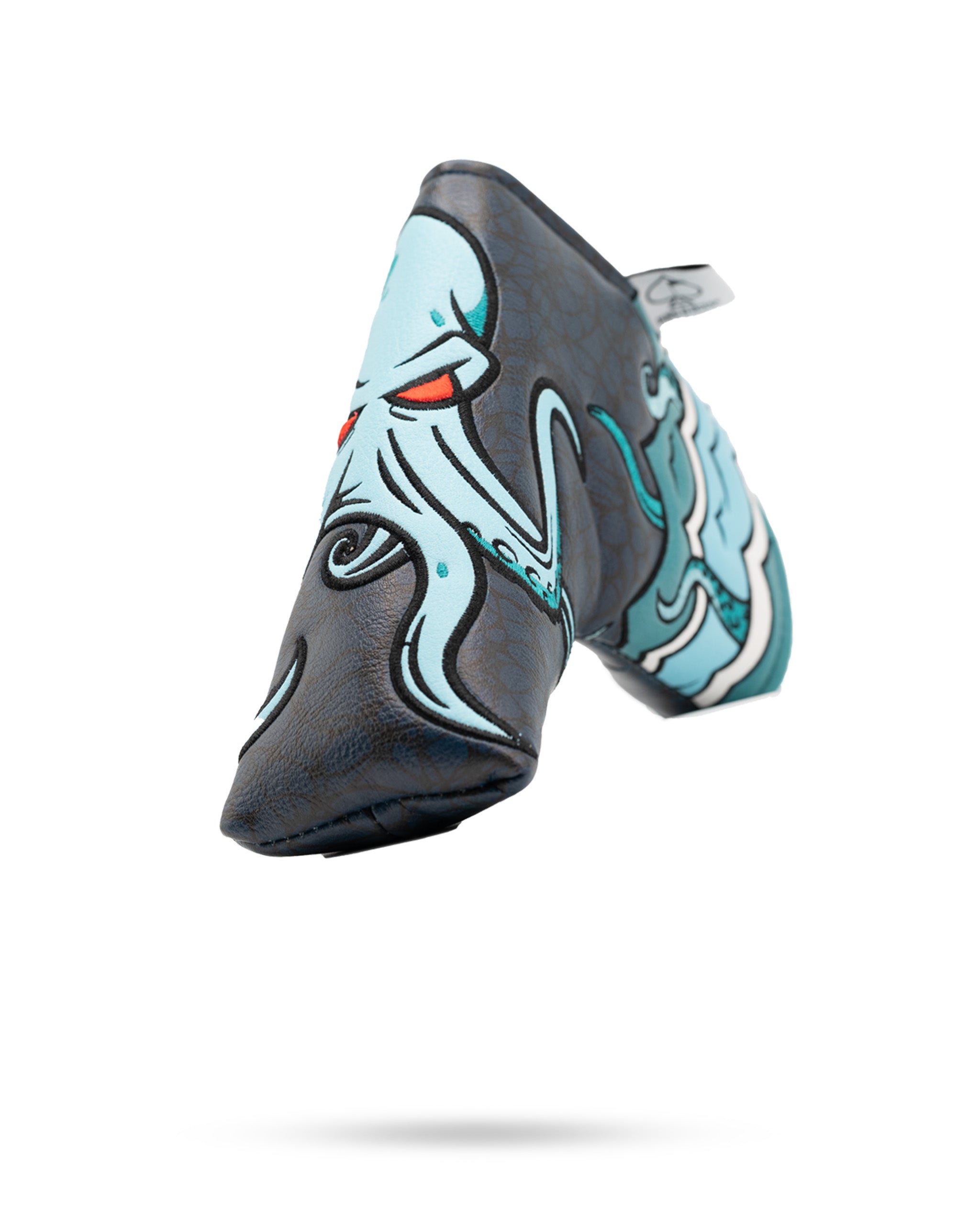 Kraken Blade Putter Cover featuring a bold octopus design in turquoise and black, adding style to your golf gear.