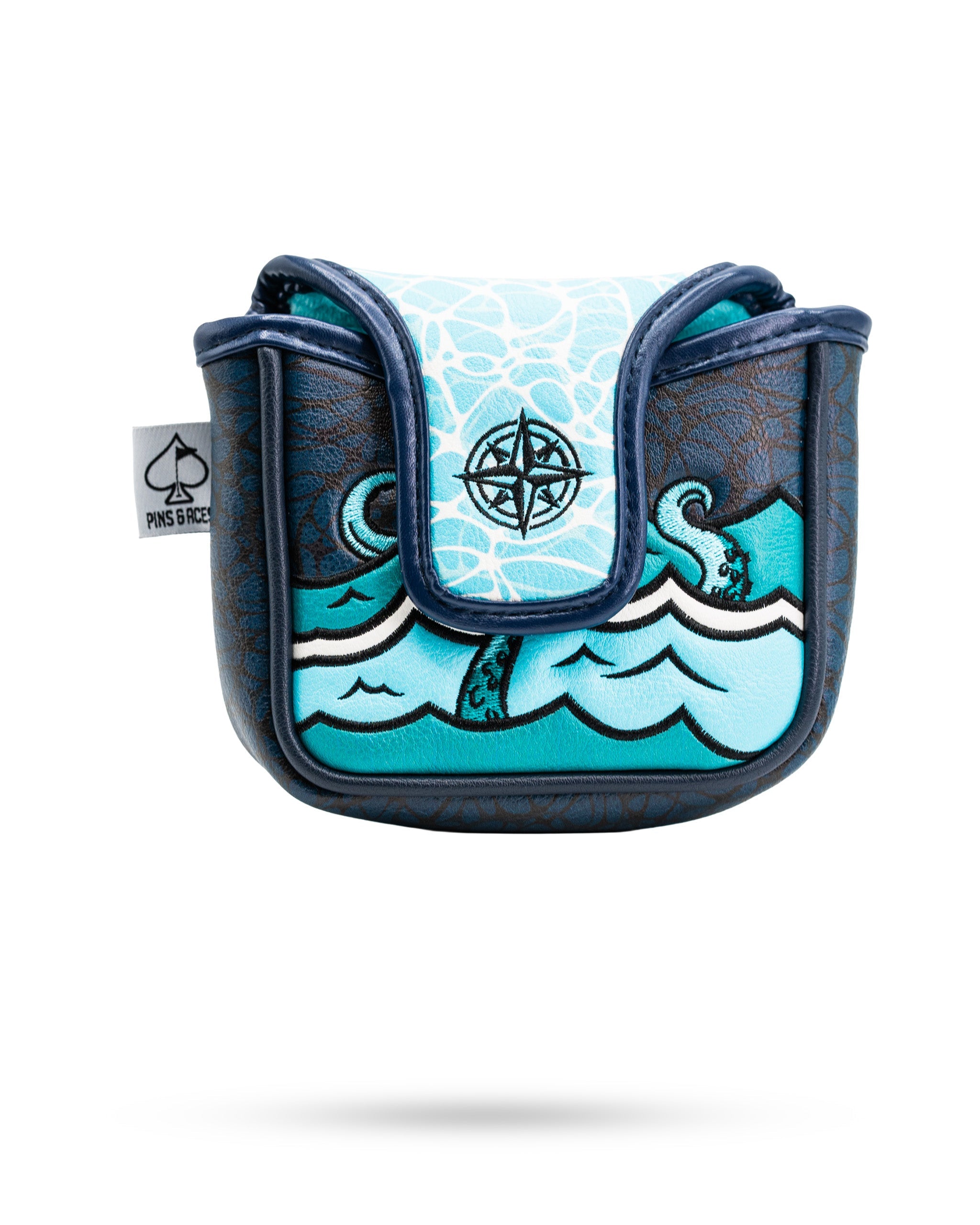 Bold Kraken mallet putter cover featuring ocean waves and tentacles design, perfect for golfers seeking unique style.