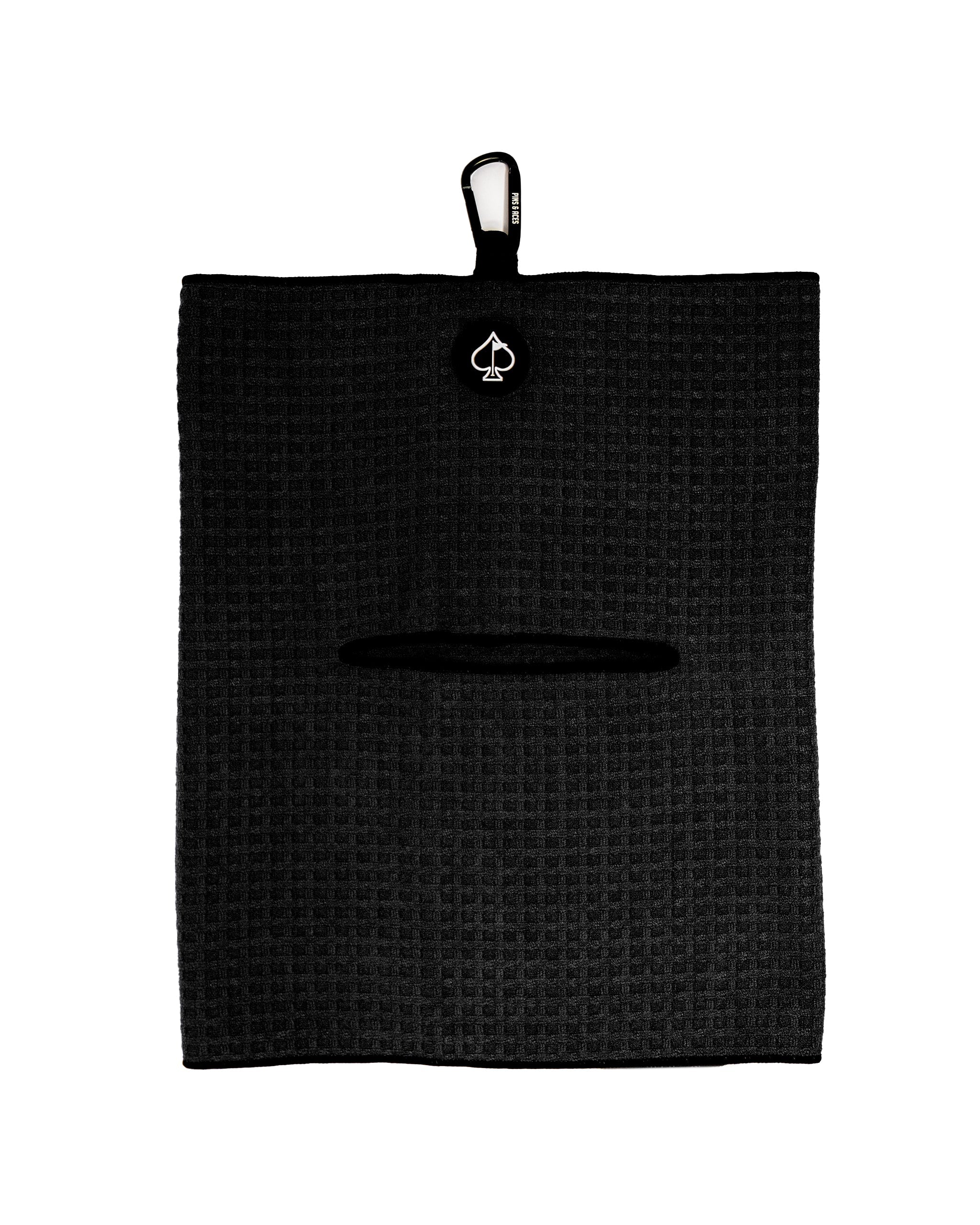 Black magnetic towel with a sleek design, featuring a strong magnetic closure for convenience and functionality.