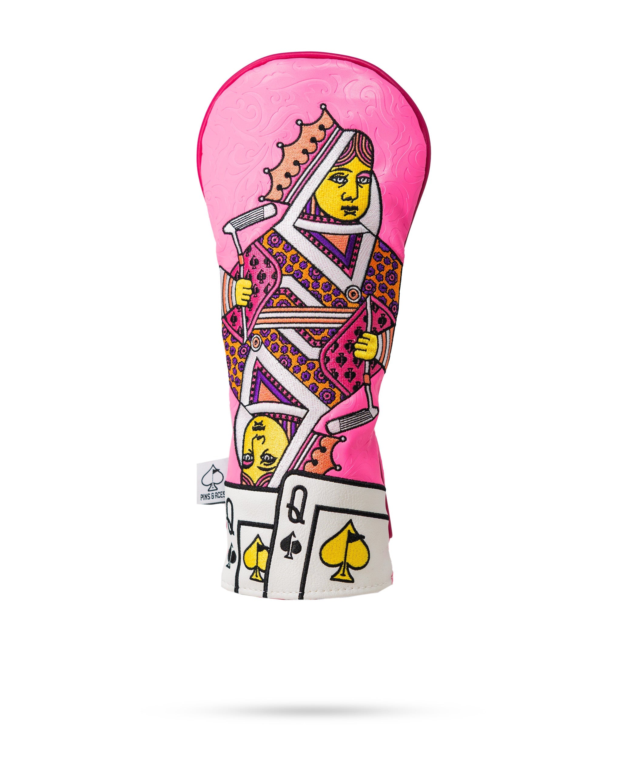 Pink Lemonade Queen of Spades fairway cover with vibrant pink and yellow design, featuring a queen of spades emblem.
