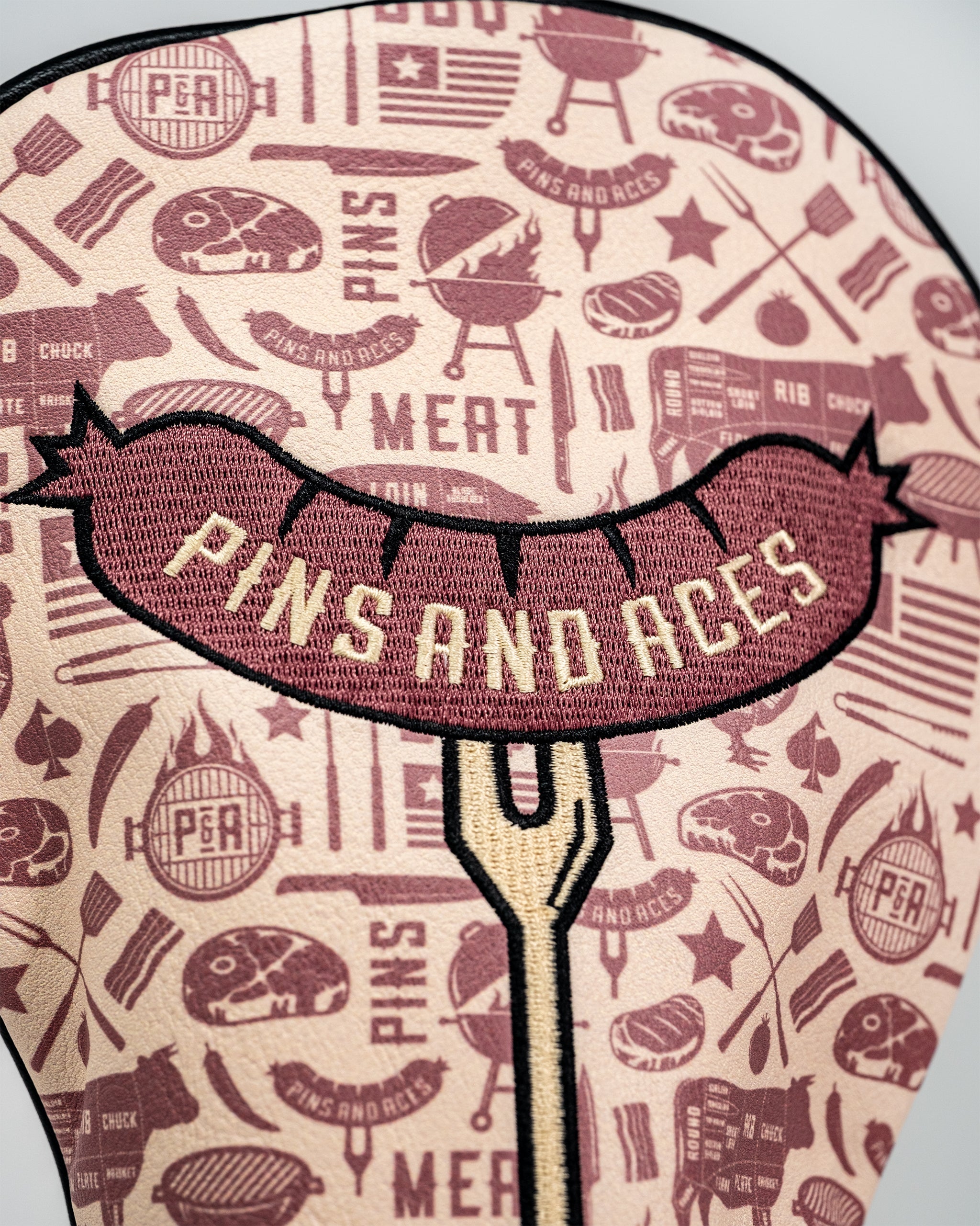 BBQ Links Driver Headcover featuring a vibrant barbecue-themed design with grilling utensils and food graphics.