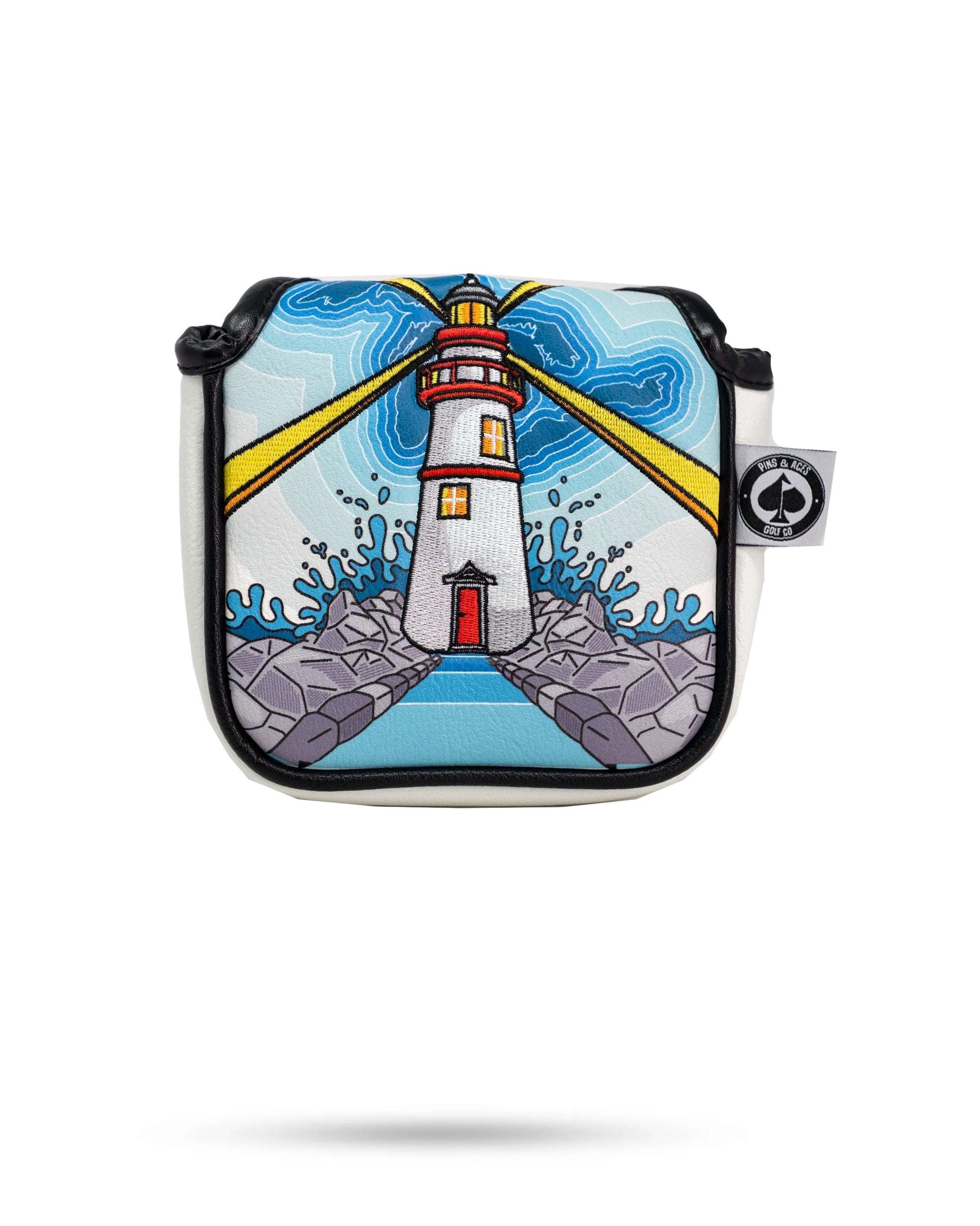 Great Lakes Mallet Putter Cover featuring a colorful design inspired by the Great Lakes, suitable for protecting golf putters.