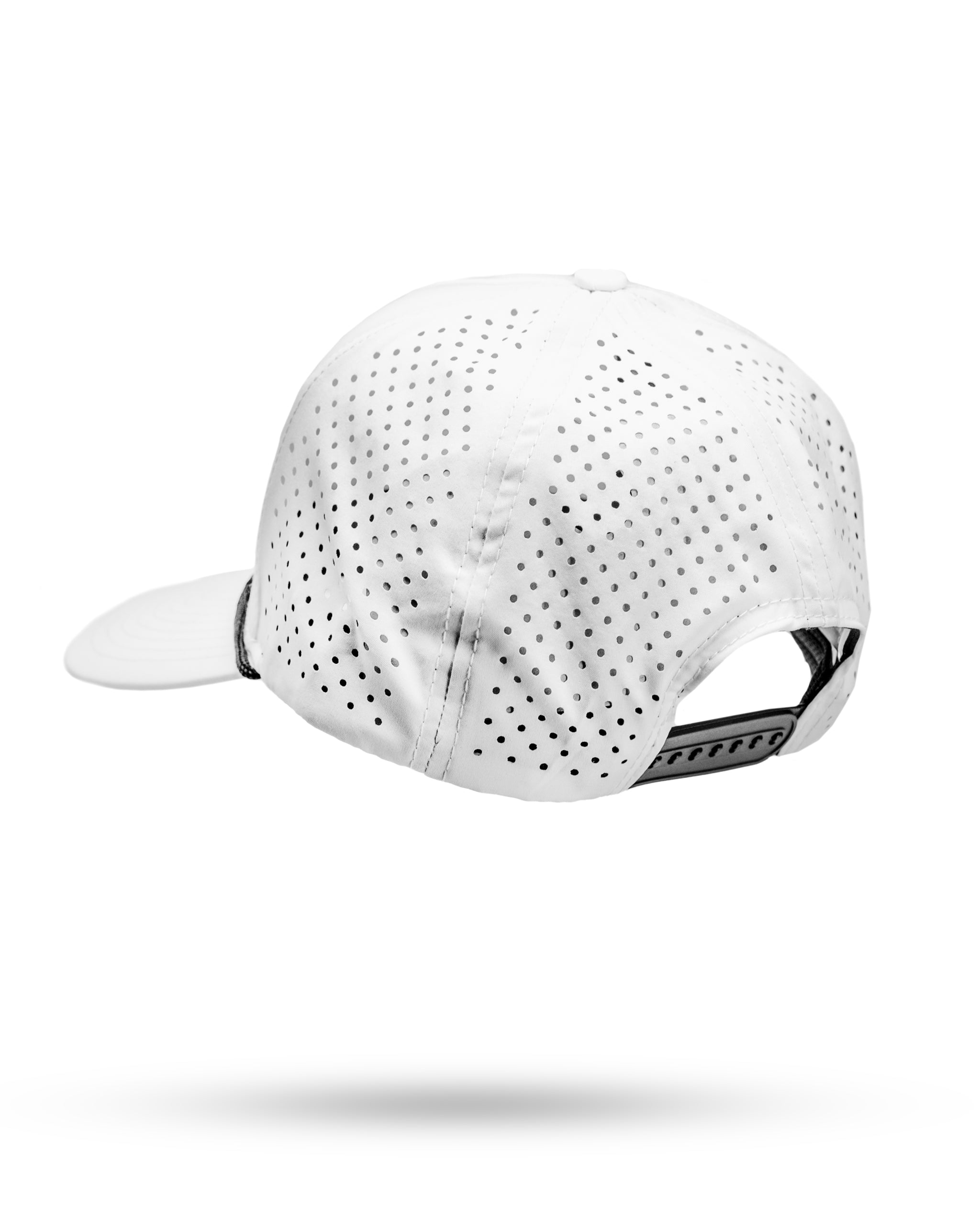 Perforated white rope hat from AK with adjustable strap and logo patch on front.