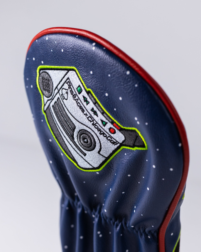 Bold driver cover featuring a playful retro cassette tape design, perfect for golfers who want to stand out on the course.