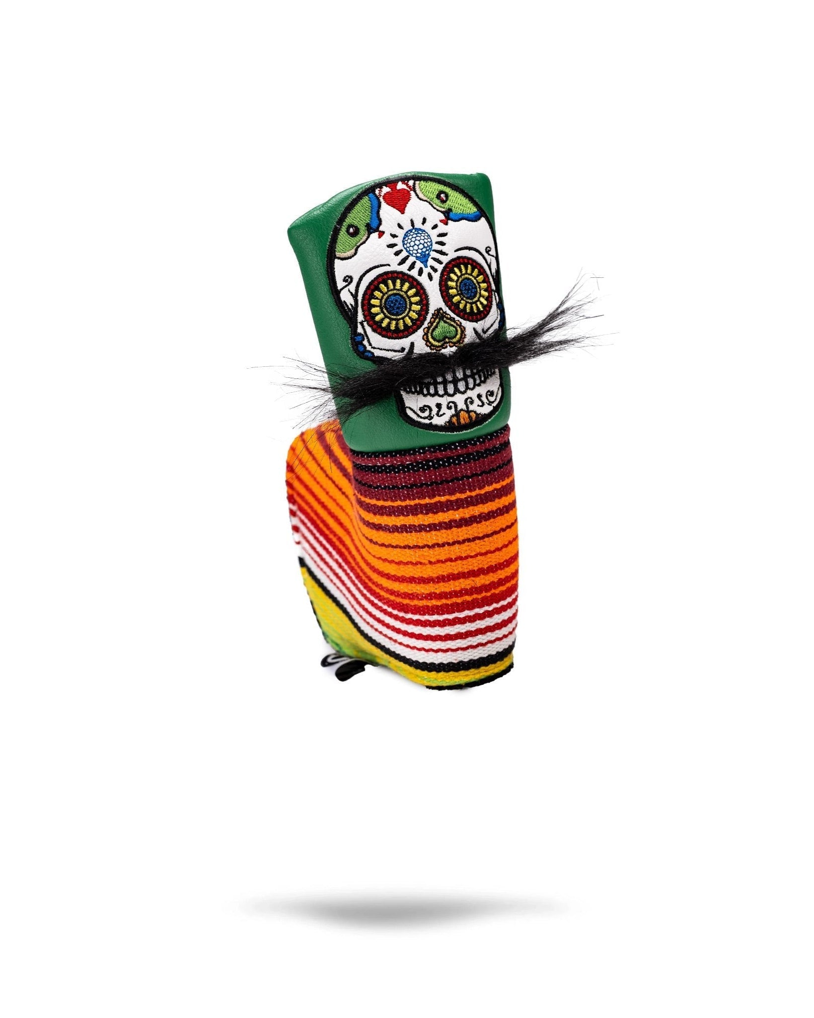 Green mustache sugar skull design Blade putter cover for golf clubs.