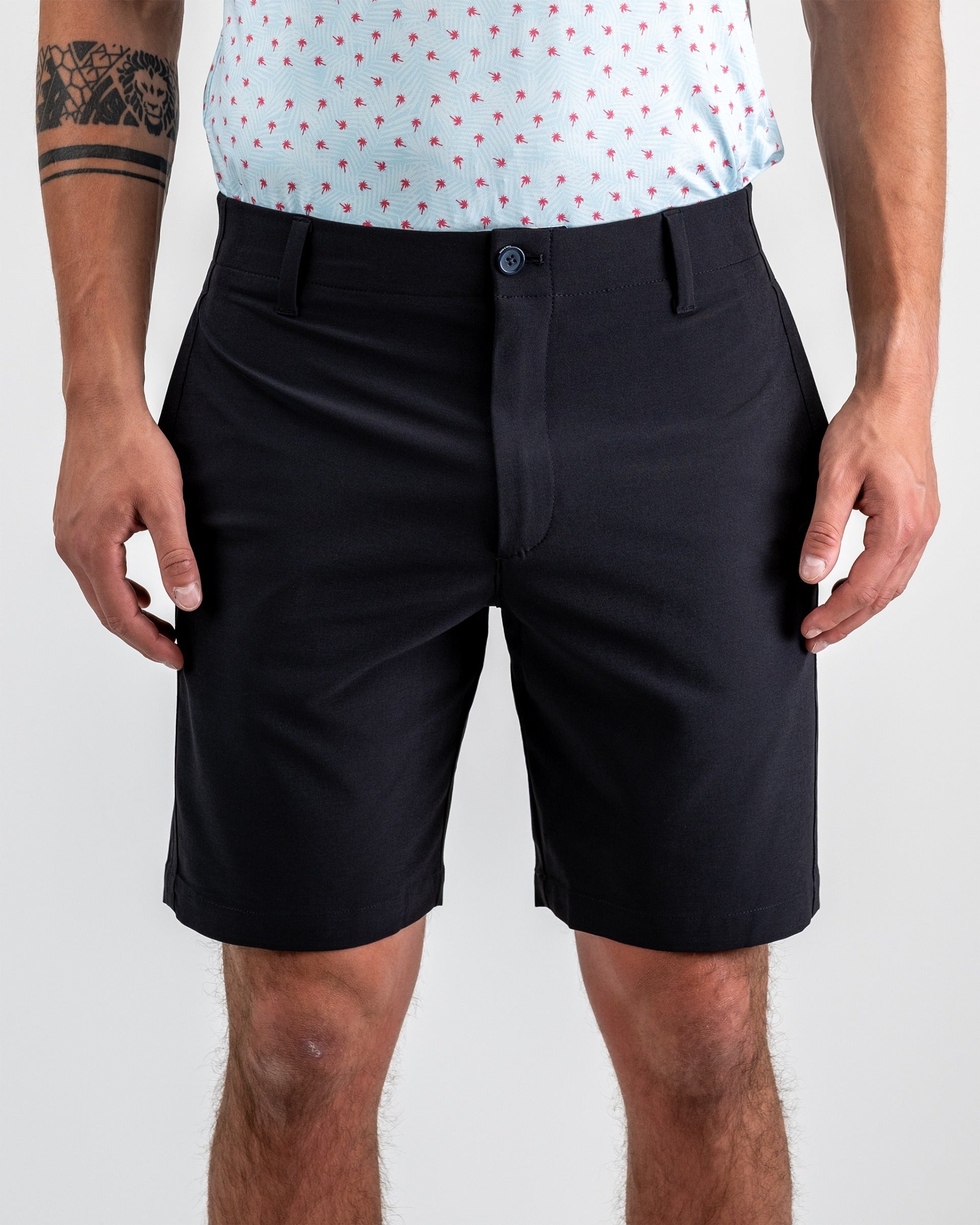 Black performance shorts designed for comfort and athletic activity, featuring a modern cut and breathable fabric.