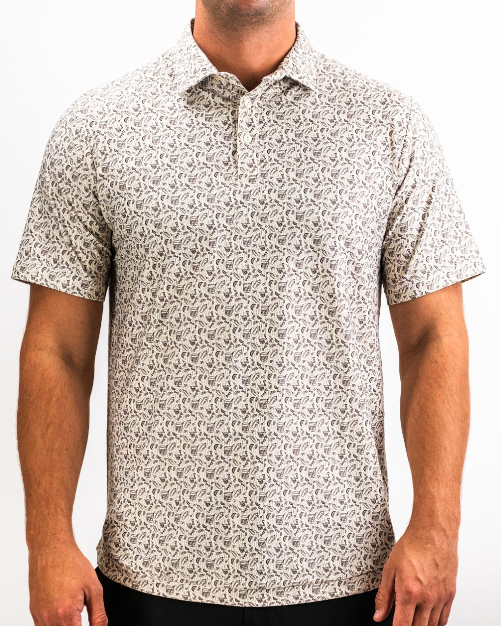 Men's Player Preferred Polo featuring an old-fashioned print, designed for style and comfort on the golf course.