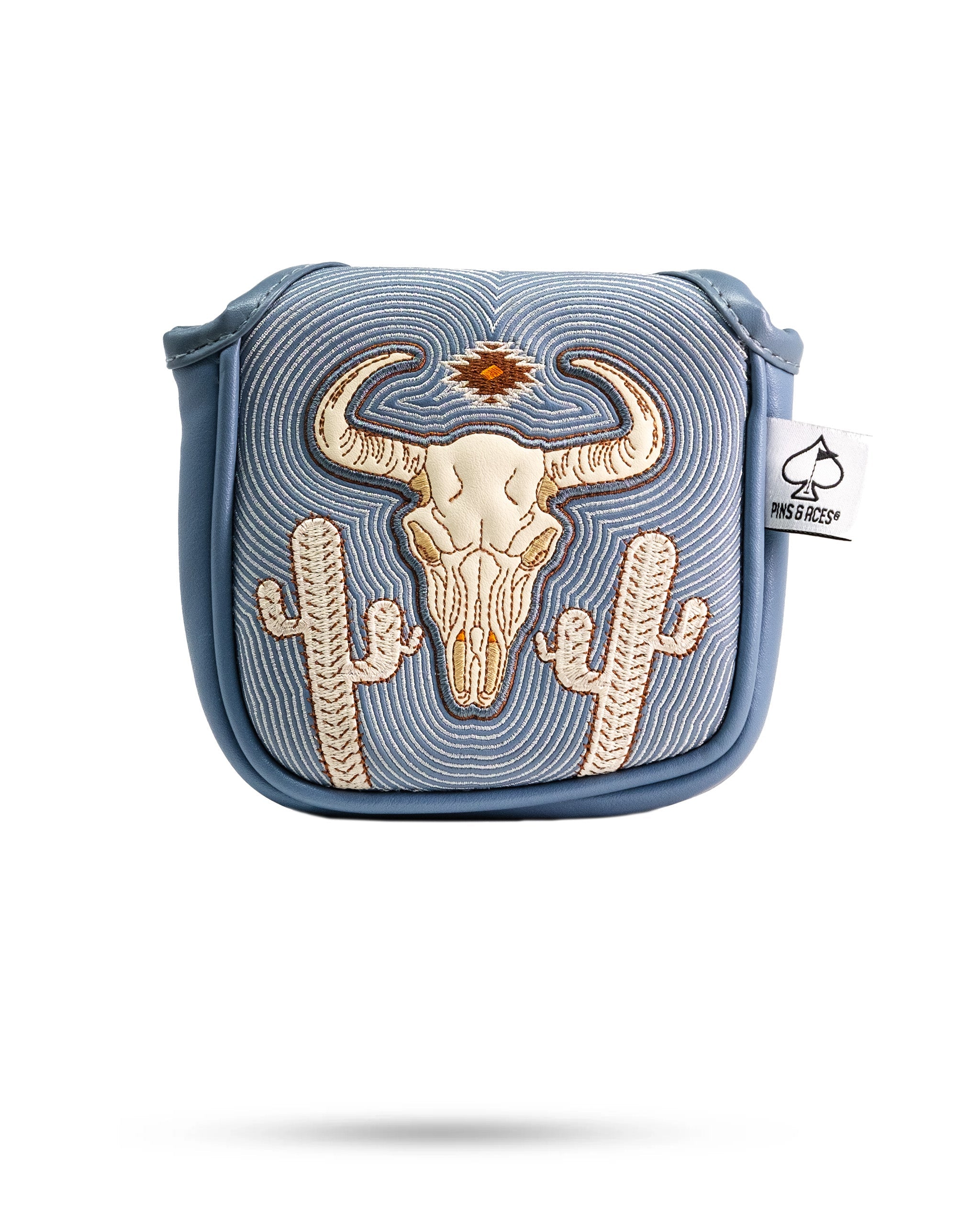Western aesthetic mallet putter cover featuring a skull design with cacti, perfect for golfers seeking unique style.