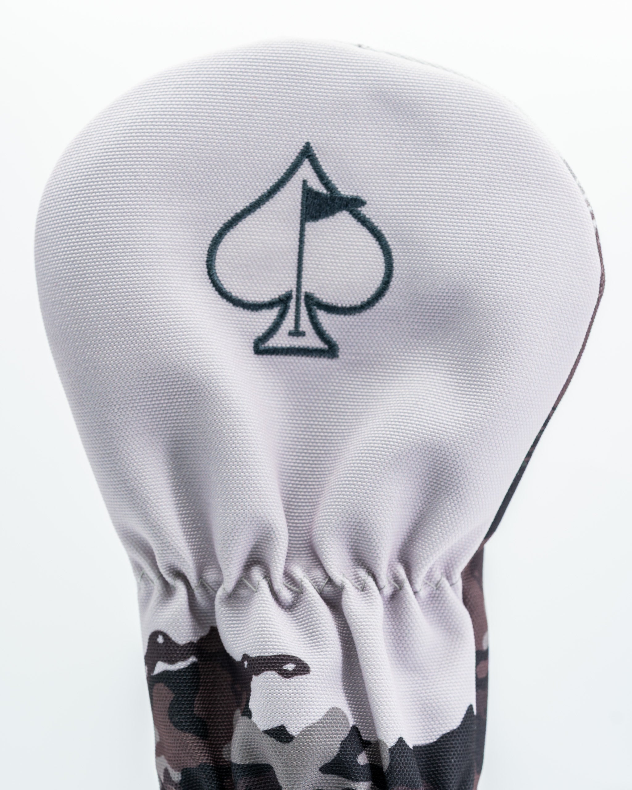 Open Season Bear driver cover featuring a camouflage design and a spade logo, designed for bold golfers.