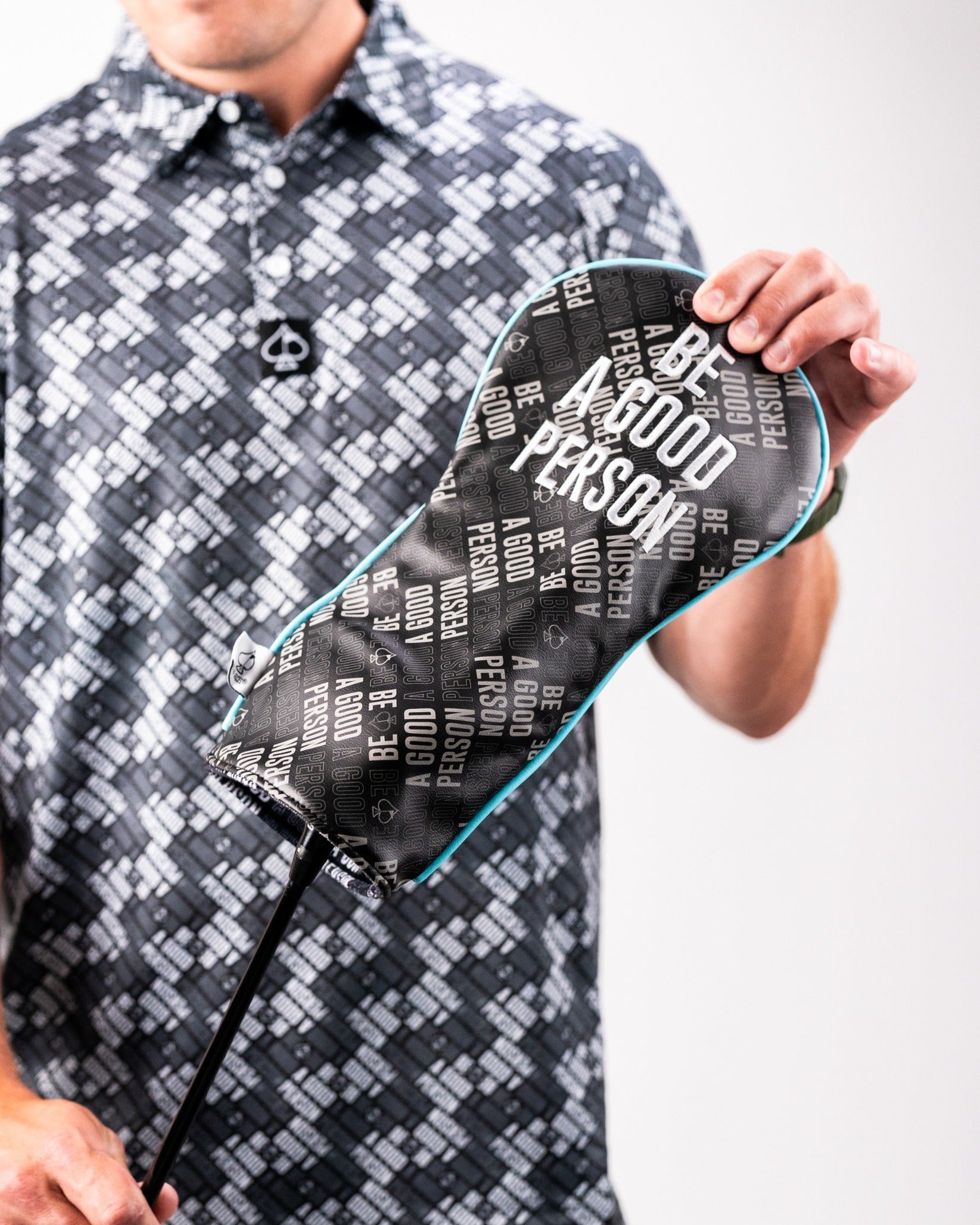 Bold driver cover featuring the phrase "Be A Good Person" in a stylish design, perfect for golfers who want to stand out.