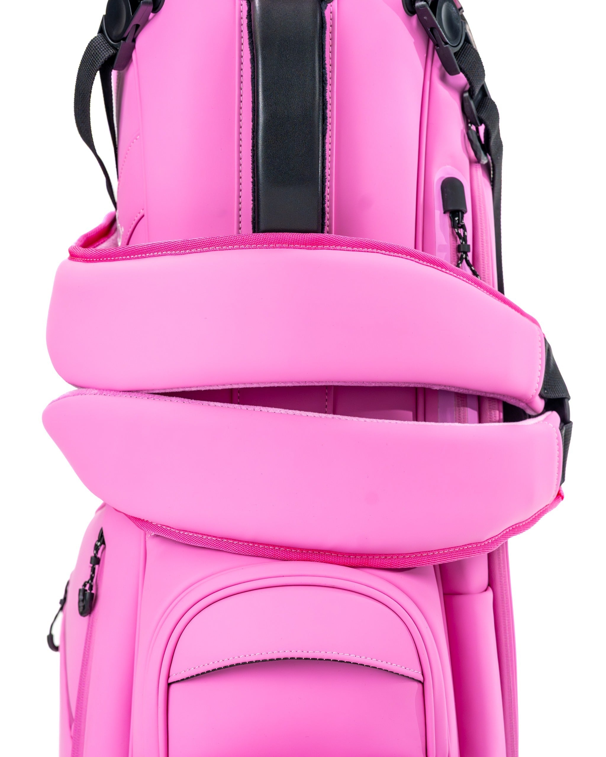 Bold pink Player Preferred Golf Bag with padded straps and sleek design, perfect for golfers wanting to stand out.